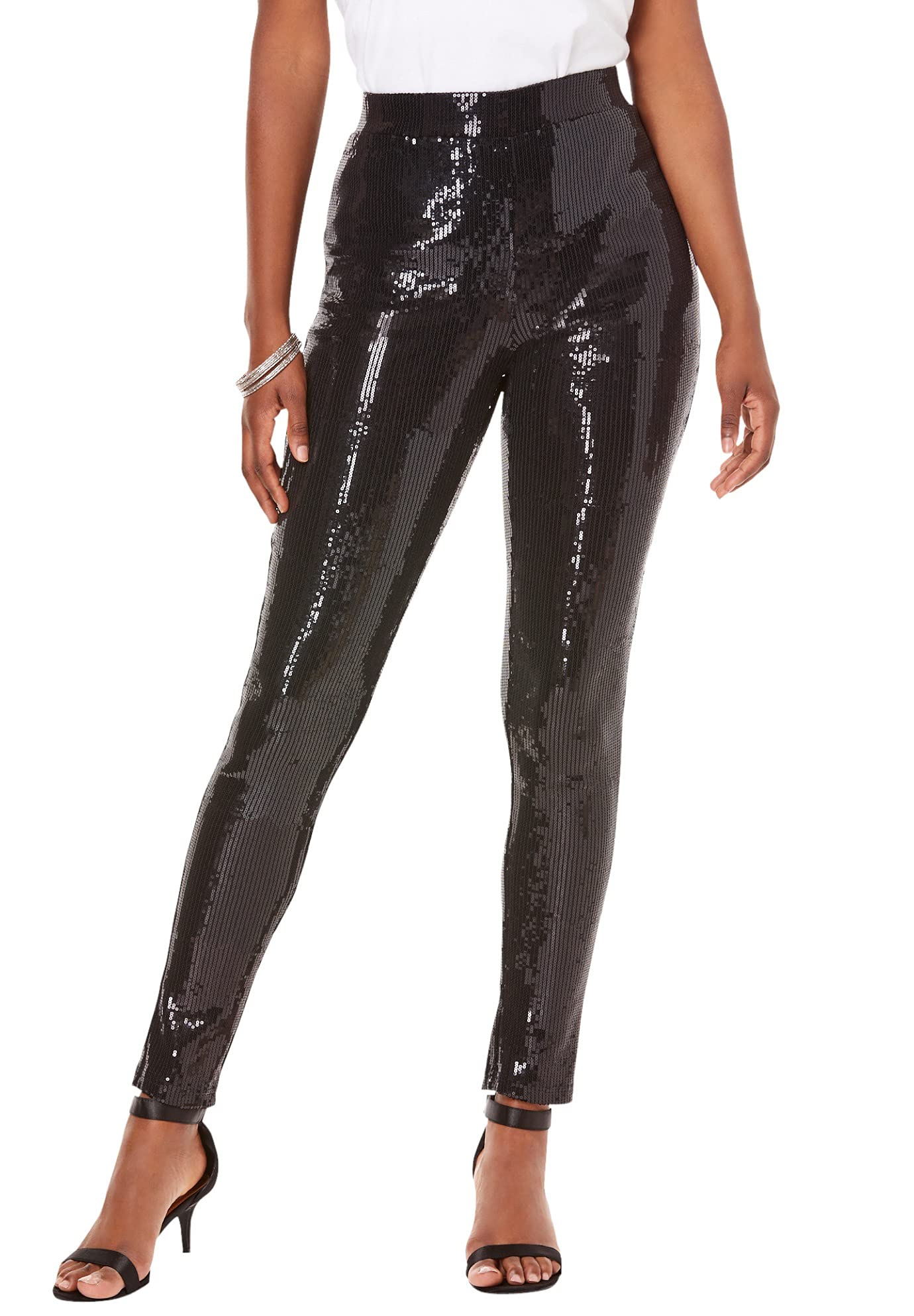**Roaman's Women's Plus Size Sequin Leggings – High Waisted Stretchy Shiny Party Pants for Dance, Night Out & Special Occasions**