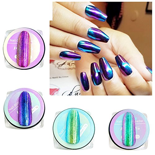 Size 3: Kads 4Pots Chrome Mirror Nail Powder - Metallic Nail Glitter Dust for DIY Nail Art, Sequins & Chrome Pigment - Valentine's Day Nail Decorations (Perfect for Nail Salons, Home Manicures & Party Nail Designs)