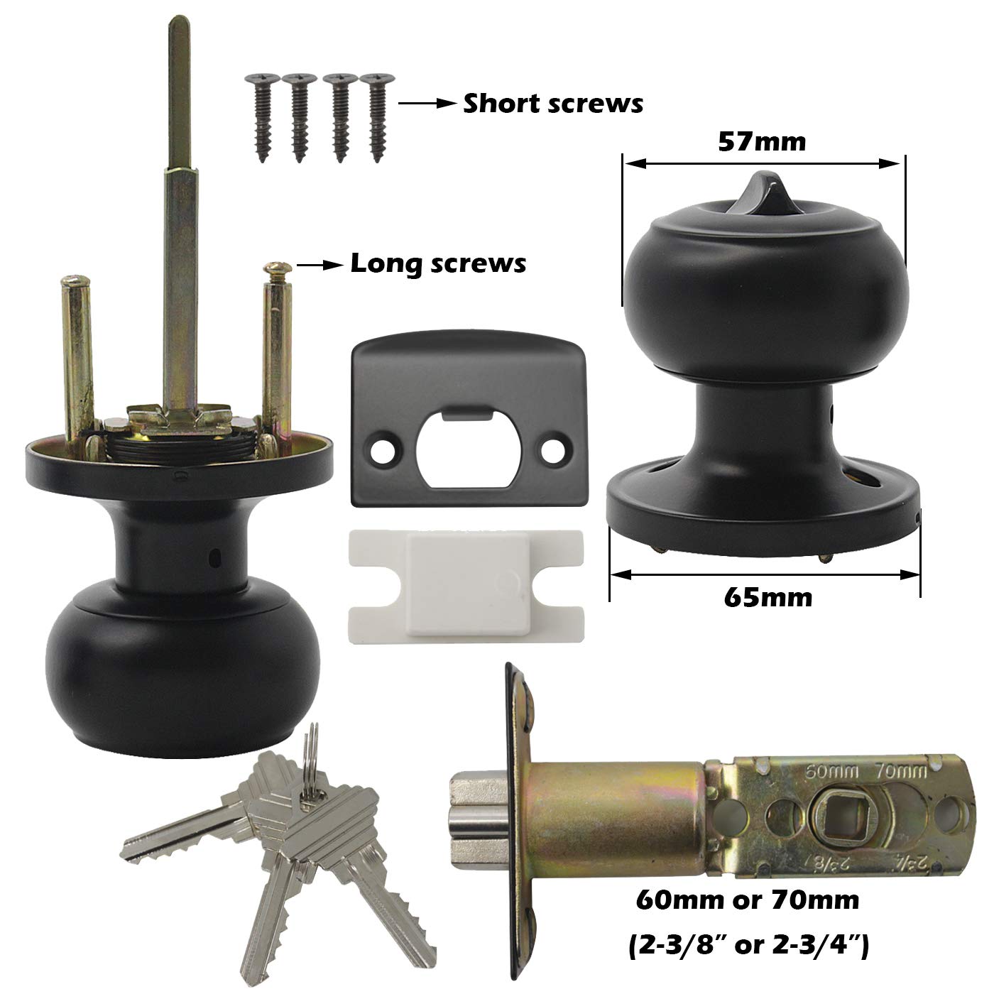 Gobrico 5-Pack Flat Black Ball Door Knobs & Locksets with Unique Keys - Secure Interior & Exterior Doors for Homes, Offices & Apartments