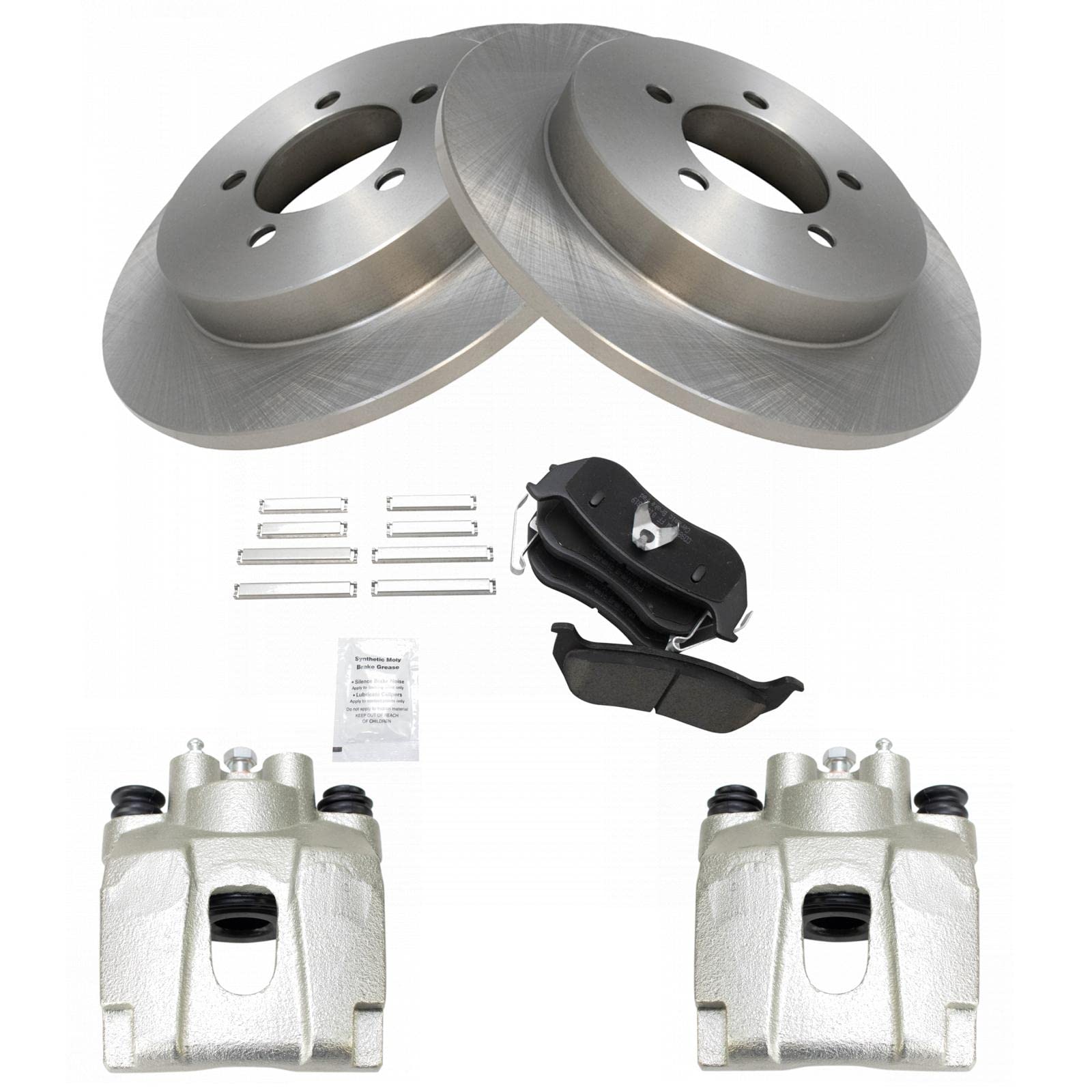 TRQ Rear Brake Pad and Rotor Kit - Ceramic Brake Pads & Solid Rotors - Compatible with 2006-2010 Ford Explorer, 2007-2010 Explorer Sport Trac, Mercury Mountaineer - Perfect for Smooth Braking and Enhanced Safety on Highways and City Driving