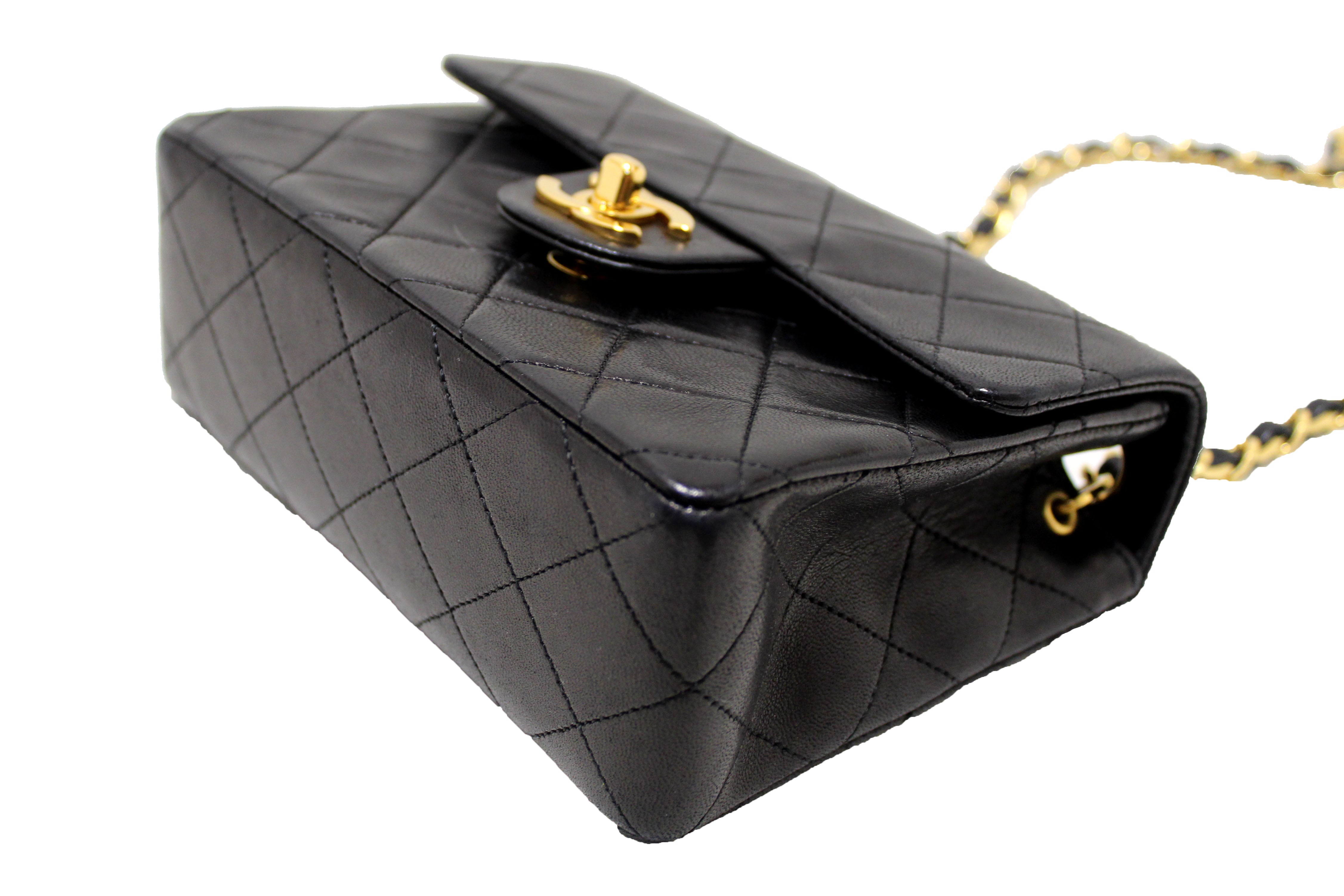 Authentic Vintage Chanel Black Quilted Lambskin Leather Classic Mini Square Flap Bag - Luxury Designer Handbag for Women, Perfect for Evening Parties & Special Occasions