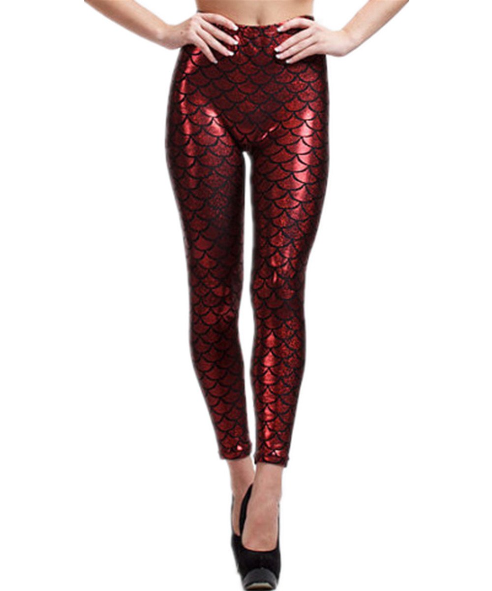 BLACK JACKY Women's Shiny Fish Scale Mermaid Leggings - Halloween Costume Pants S-4XL | Perfect for Cosplay, Costume Parties & Festive Events
