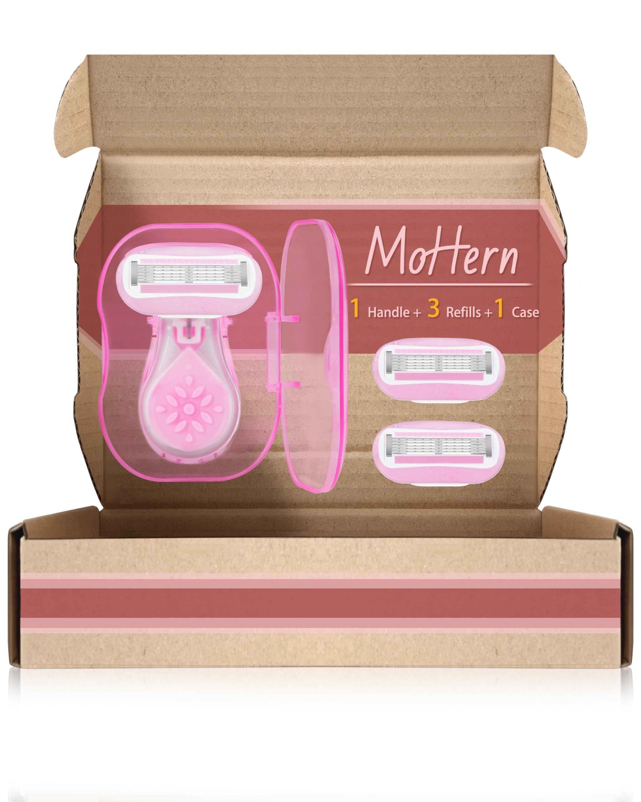 Women's Travel Razor Set - 5 Blade Smooth Shave Razor with Portable Case | 1 Handle + 3 Refills + Travel Pouch | Pink Shaving Kit for Women | Perfect for Vacation, Gym Bag & On-The-Go Grooming