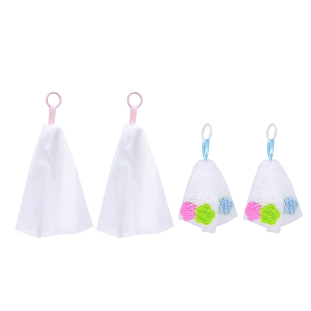 4-Piece Mesh Facial & Body Cleansing Sponge Set - Gentle Exfoliating Skin Care Tool for Easy Bubble & Foam Creation | Perfect for Daily Face Wash, Shower & Makeup Removal