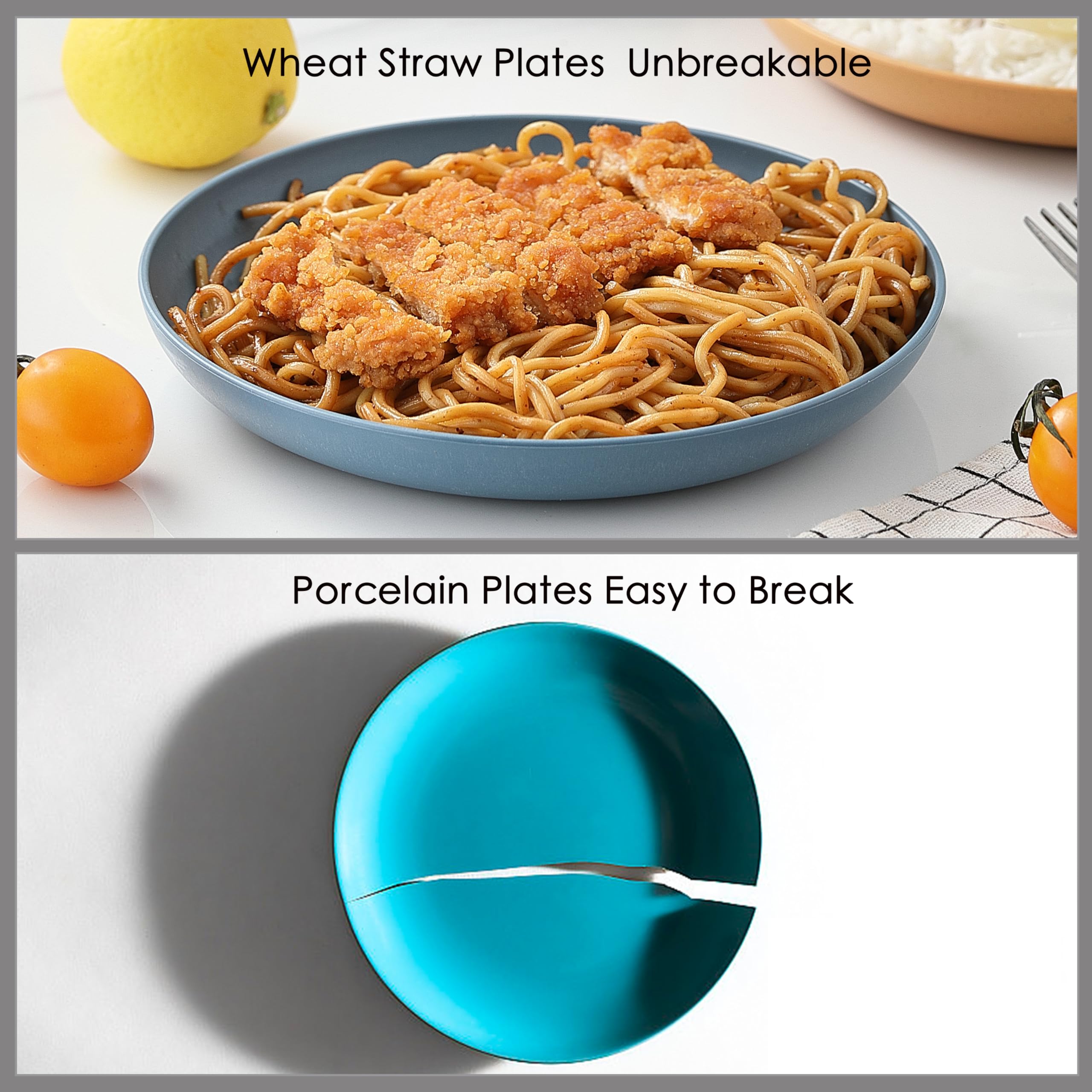 8-Piece Wheat Straw Dinner Plates Set - 7.7 Inch Unbreakable Melamine Plates, Eco-Friendly & Reusable, Dishwasher & Microwave Safe (4 Colors) - Perfect for Kitchen, Picnics, Camping & Outdoor Dining