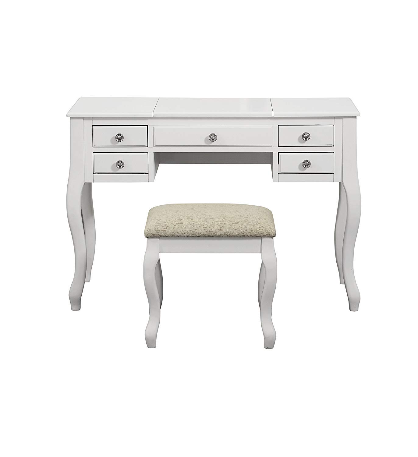 Benjara Benzara White Cherub Vanity Set with Stool and Mirror - Elegant Dressing Table for Bedroom, Bathroom, or Boudoir Makeup & Beauty Station