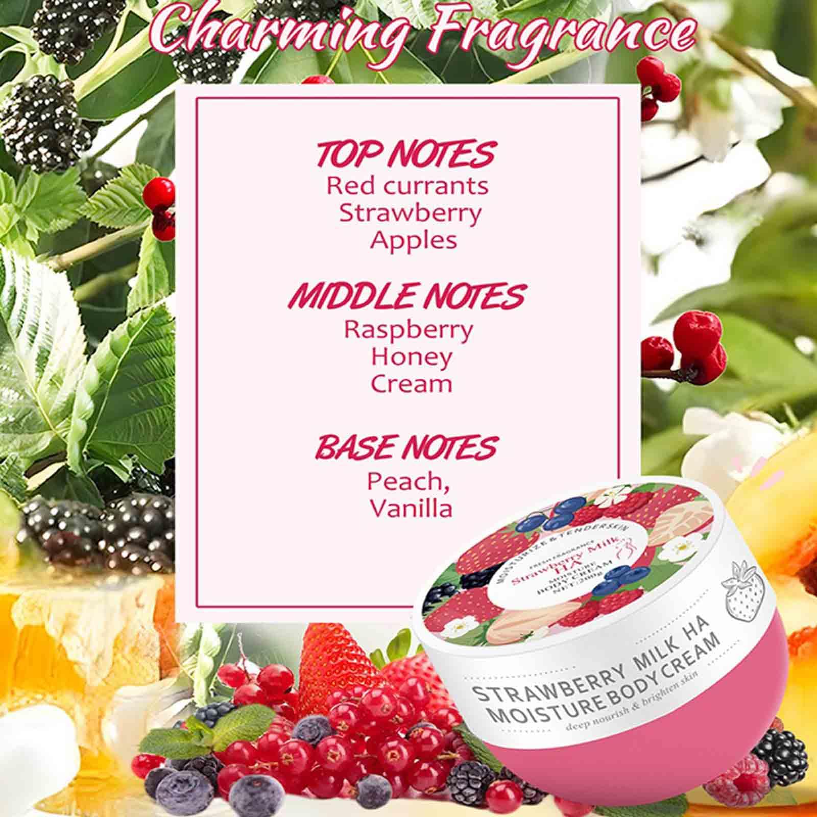Strawberry Milk Whipped Body Butter - Ultra Hydrating Shea Butter Cream with Hyaluronic Acid for Dry Skin Repair | Pink Strawberry Scented Moisturizer for Soft & Smooth Skin | Perfect for Daily Use, After Shower & Night Care