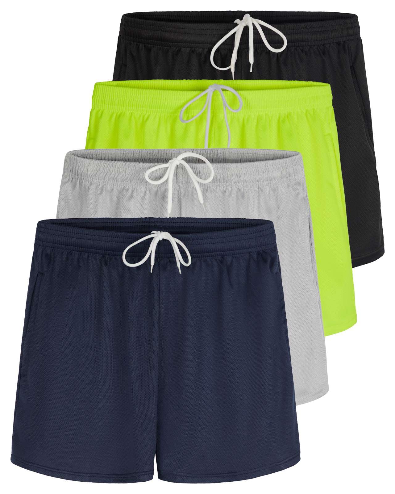 Real Essentials 4 Pack Women's Active Athletic Performance Mesh Shorts with Pockets - Breathable Workout Shorts for Running, Yoga & Gym - Plus Size Available