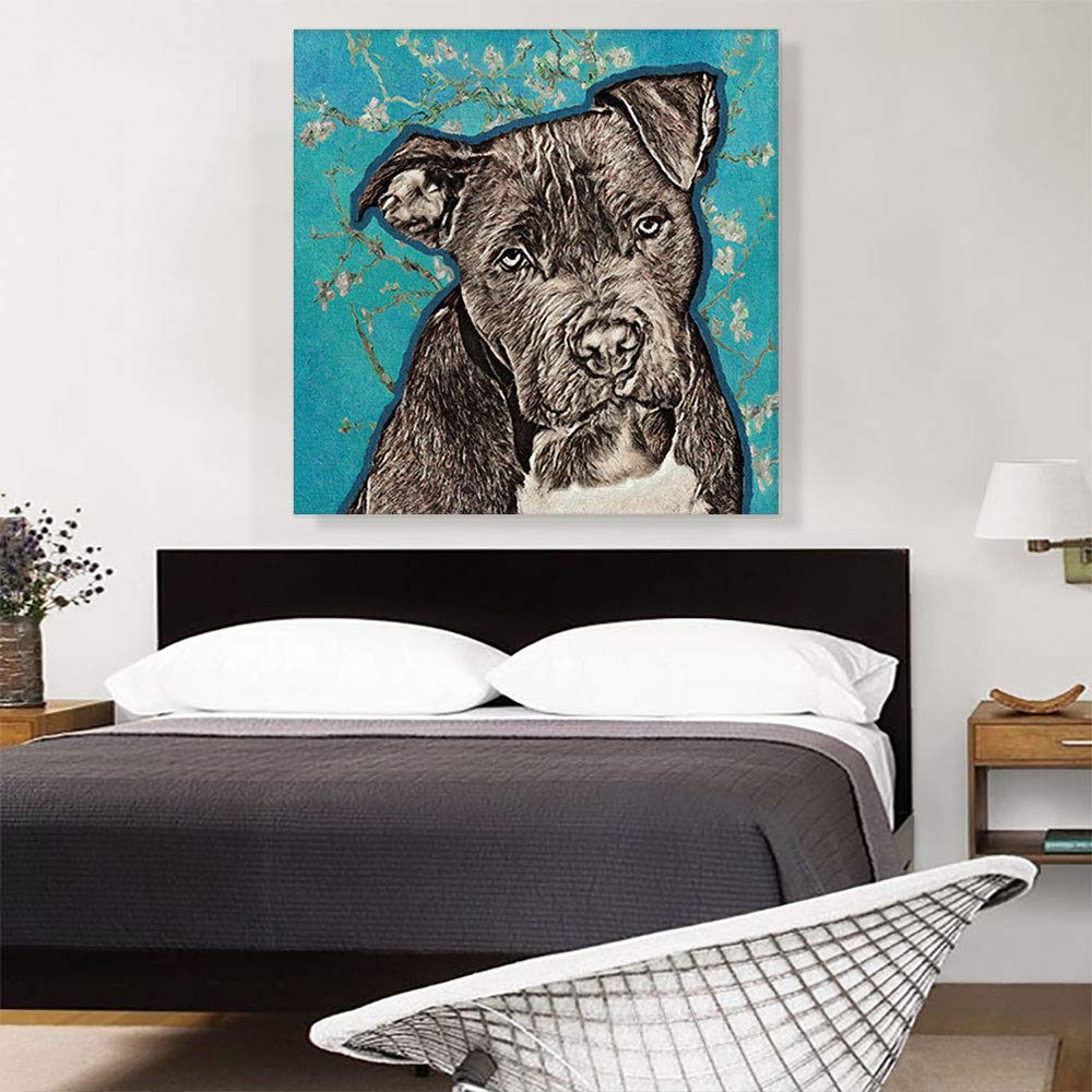ARTCANVAS Cane Corso Dog Breed Teal White Flowers Canvas Art Print - 36x36 Inch Framed Wall Decor, Stretched Painting for Living Room, Bedroom & Office