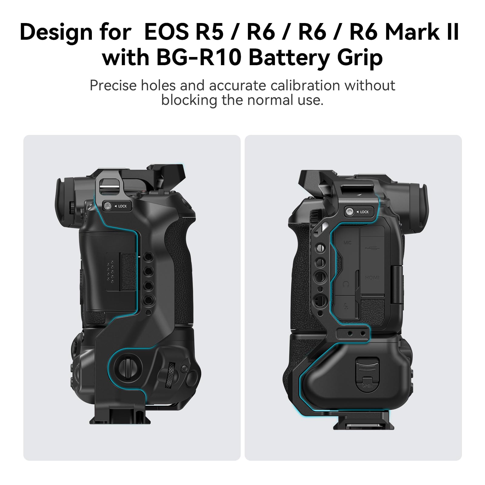 SmallRig R5 R6 Camera Cage for Canon EOS R5 R6 with BG-R10 Battery Grip - Aluminum Alloy Video Rig for Filmmaking & Photography - Includes Cold Shoe Mount 3464B - Perfect for Vlogging, Documentary & Studio Shooting