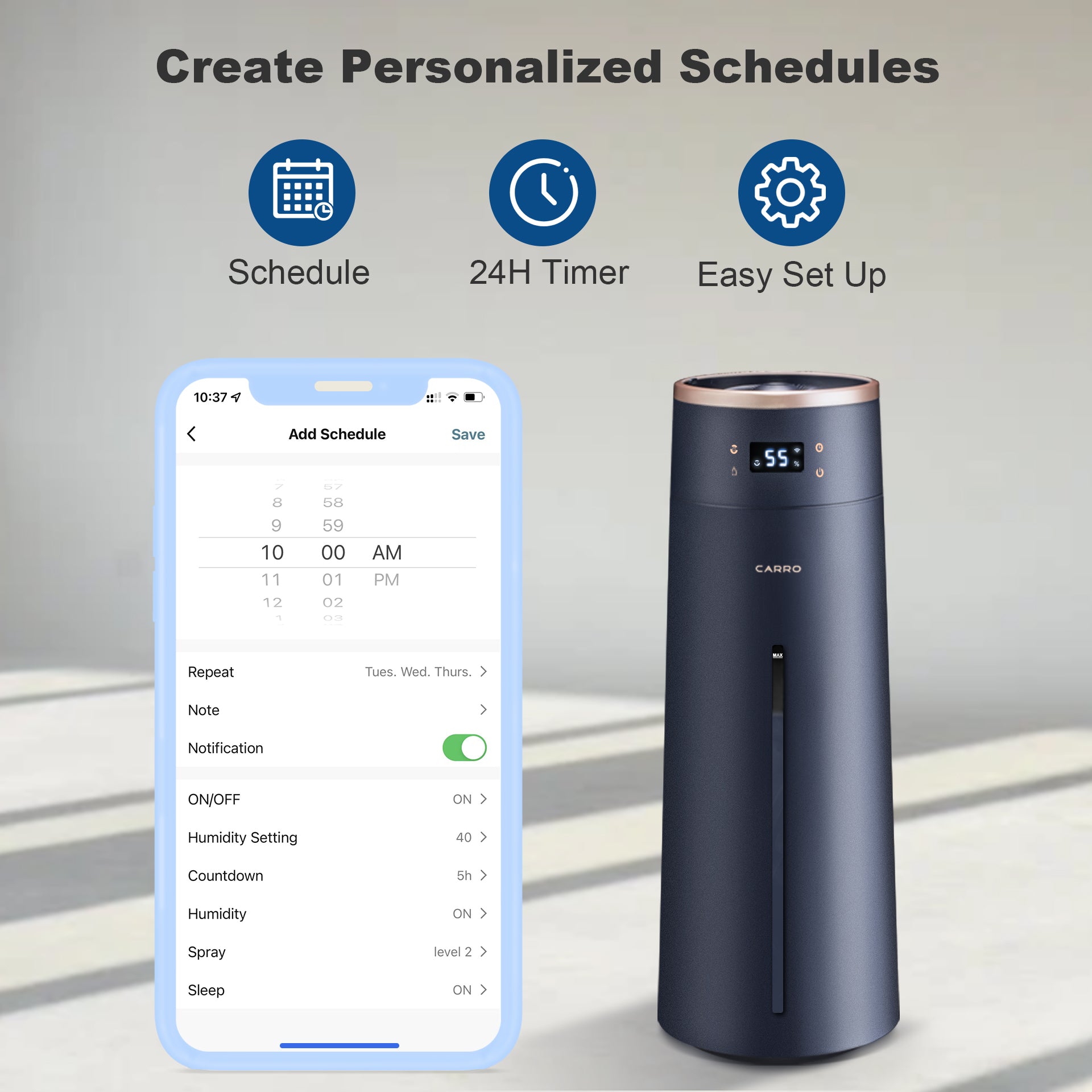 Smart Humidifier 2.1 Gal Top Fill Cool Mist - Large Room Ultrasonic Humidifier for Bedroom, Nursery & Office - Quiet Air Moisturizer for Baby, Plants & Dry Skin Relief