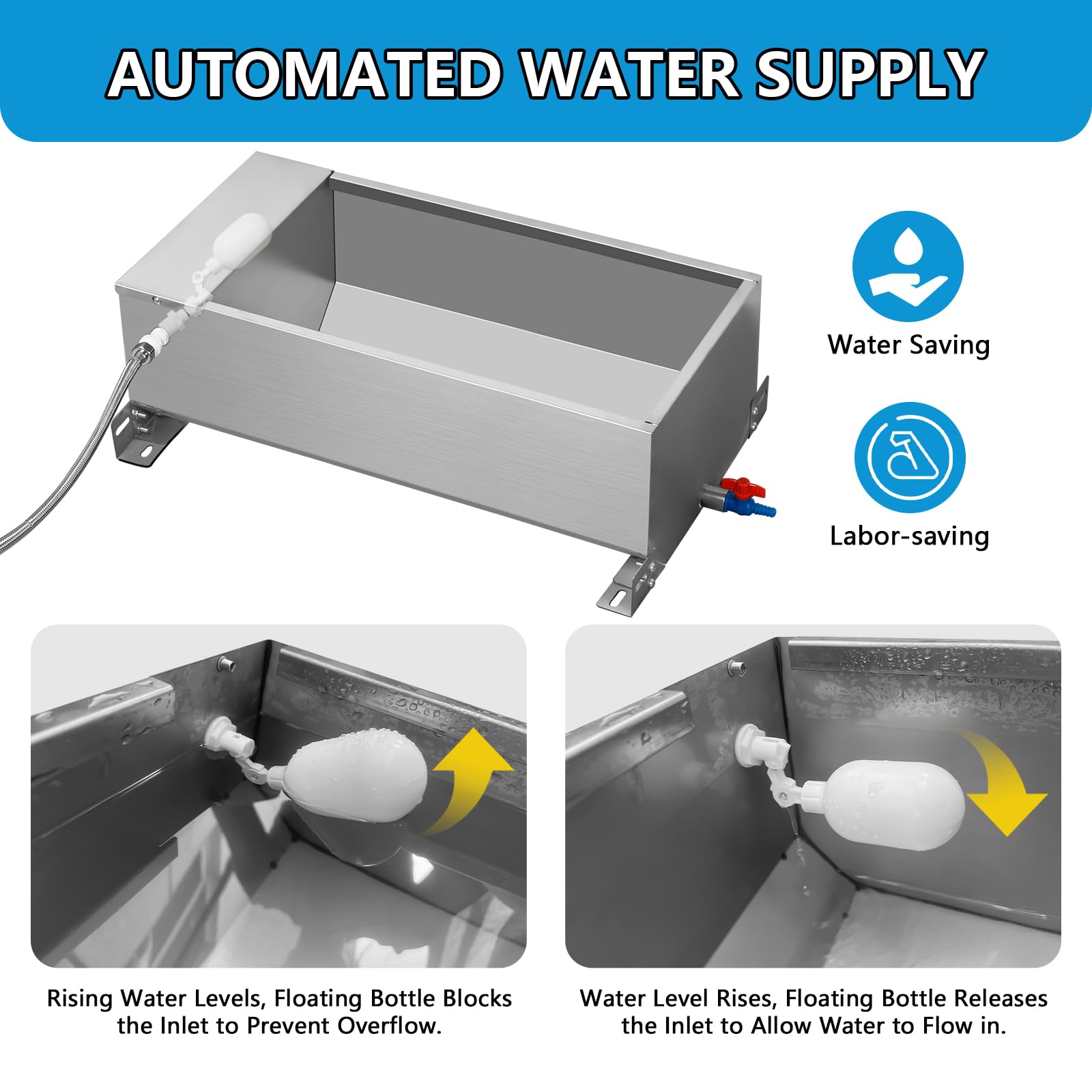 **Automatic Self-Filling Livestock Water Trough – Large Capacity Metal Water Bowl with Float Valve for Dogs, Horses, Goats, Pigs, Cows & Deer – Ideal for Farms, Ranches, and Pet Hydration**