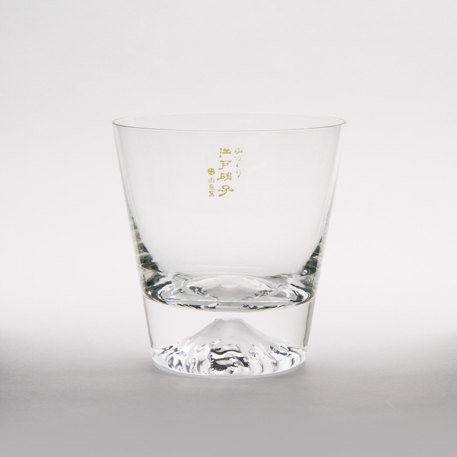 Premium Tajima Glass Mount Fuji Set - Clear Fujisan Hoei Glass with Wooden Coaster - Elegant Japanese Home Decor & Gift for Tea Lovers, Whiskey Enthusiasts, and Collectors