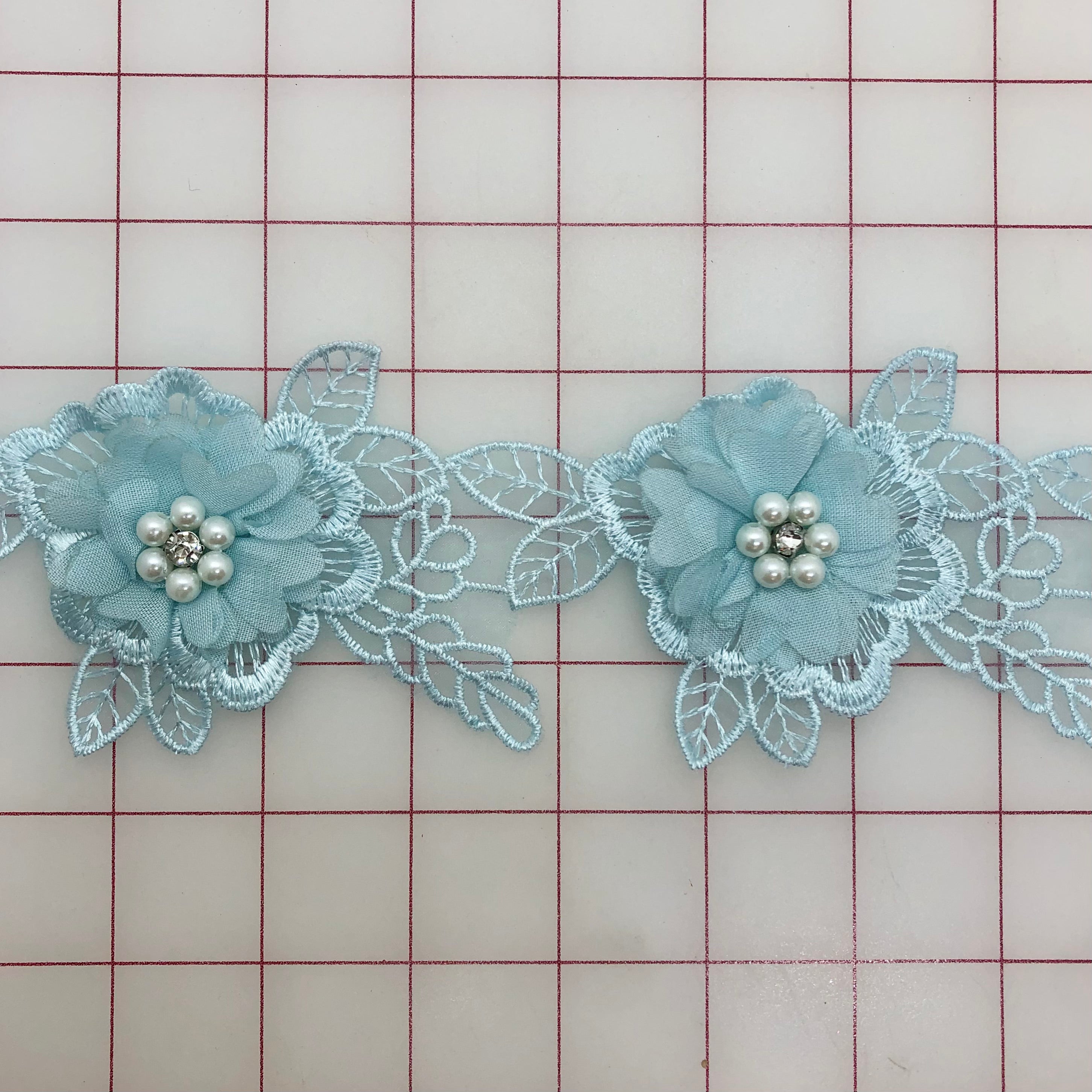 3D Lace Flower Appliques - Light Blue Embroidered Motifs for DIY Crafts, Wedding Decor, and Costume Design