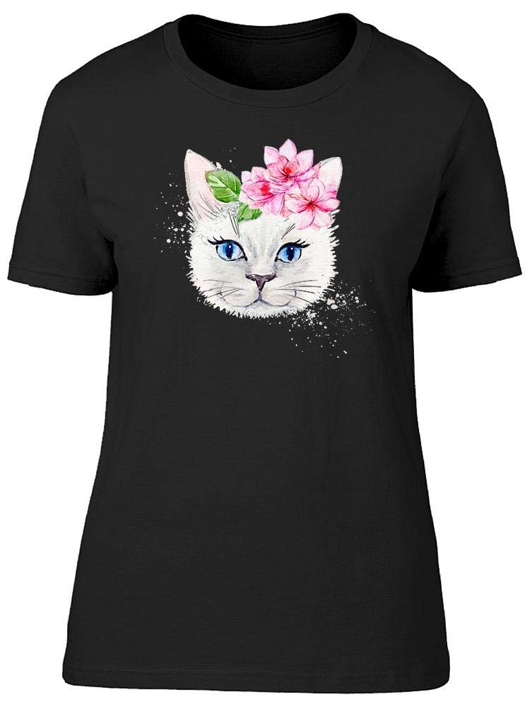 Smartprints Watercolor Cute White Kitty T-Shirt for Women - Soft Cotton Casual Tee for Everyday Wear, Date Night & Weekend Outfits
