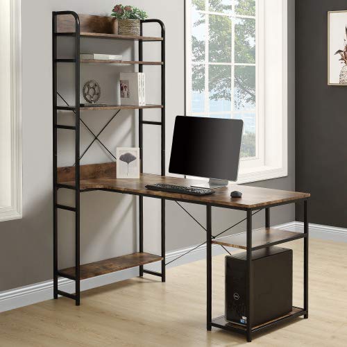 Modern Home Office Computer Desk with Metal Frame & MDF Board - 5-Tier Open Bookshelf for Maximum Storage Space - Perfect for Small Spaces, Remote Work & Study Areas