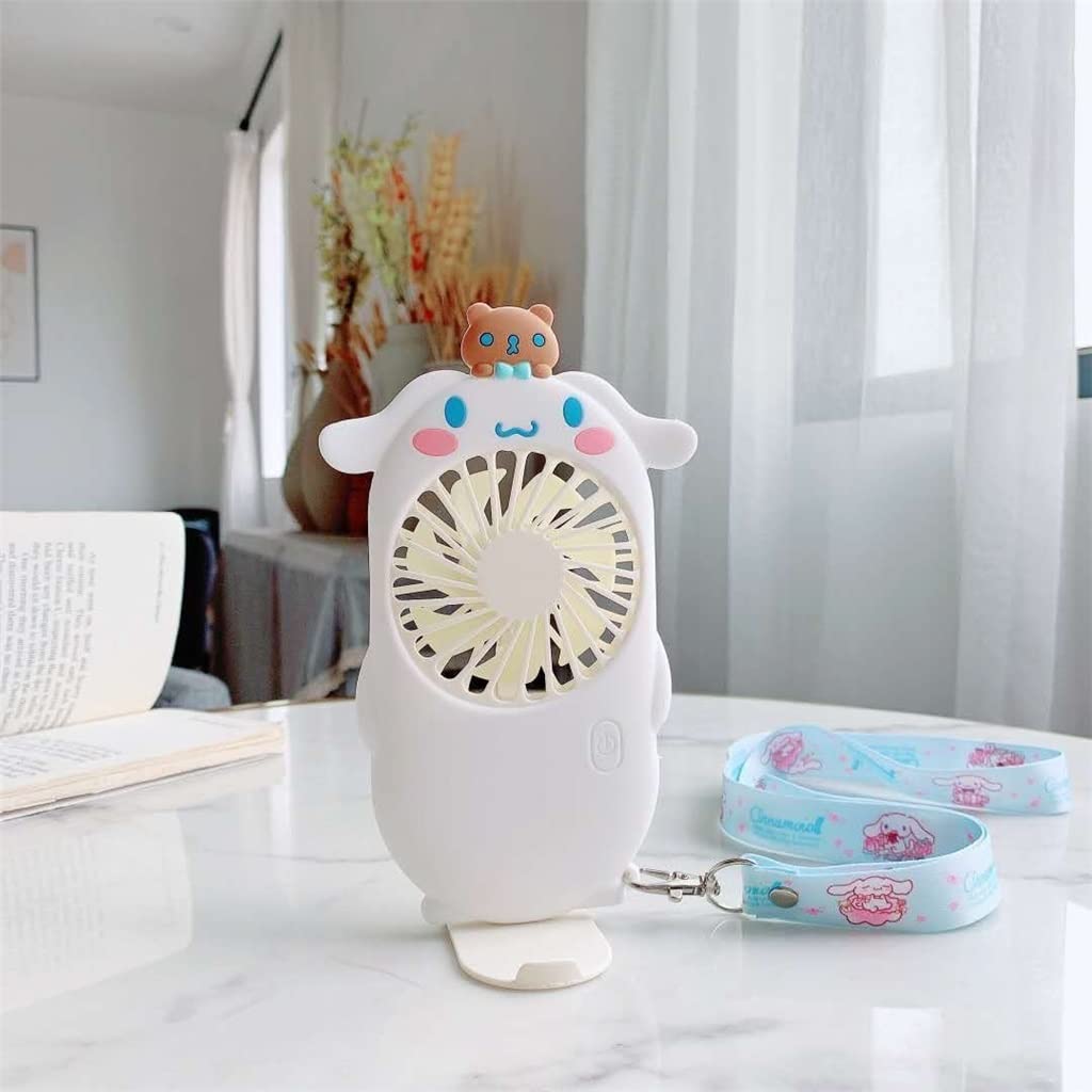 Portable Mini Handheld Fan - USB Rechargeable, Cute Cartoon Design, Hanging Neck & Handheld Dual Use - Perfect for Students, Office, Travel & Outdoor Activities (White, 11x7.5x5.5cm)