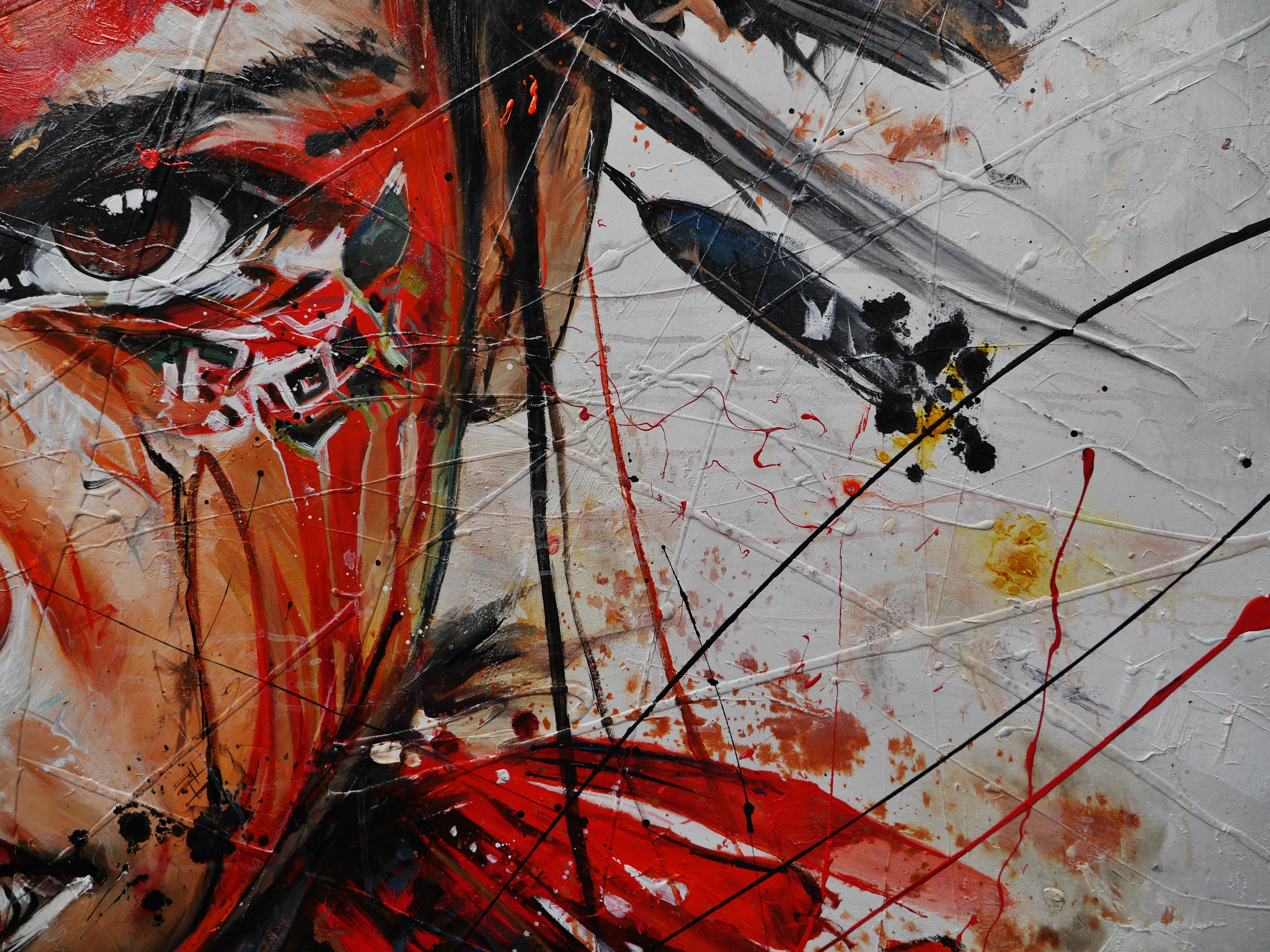 Scarlett Warrior 200cm x 120cm Abstract Textured Canvas Art - Modern Framed Wall Painting for Living Room, Bedroom & Office Decor - Brave & Beautiful Warrior Theme