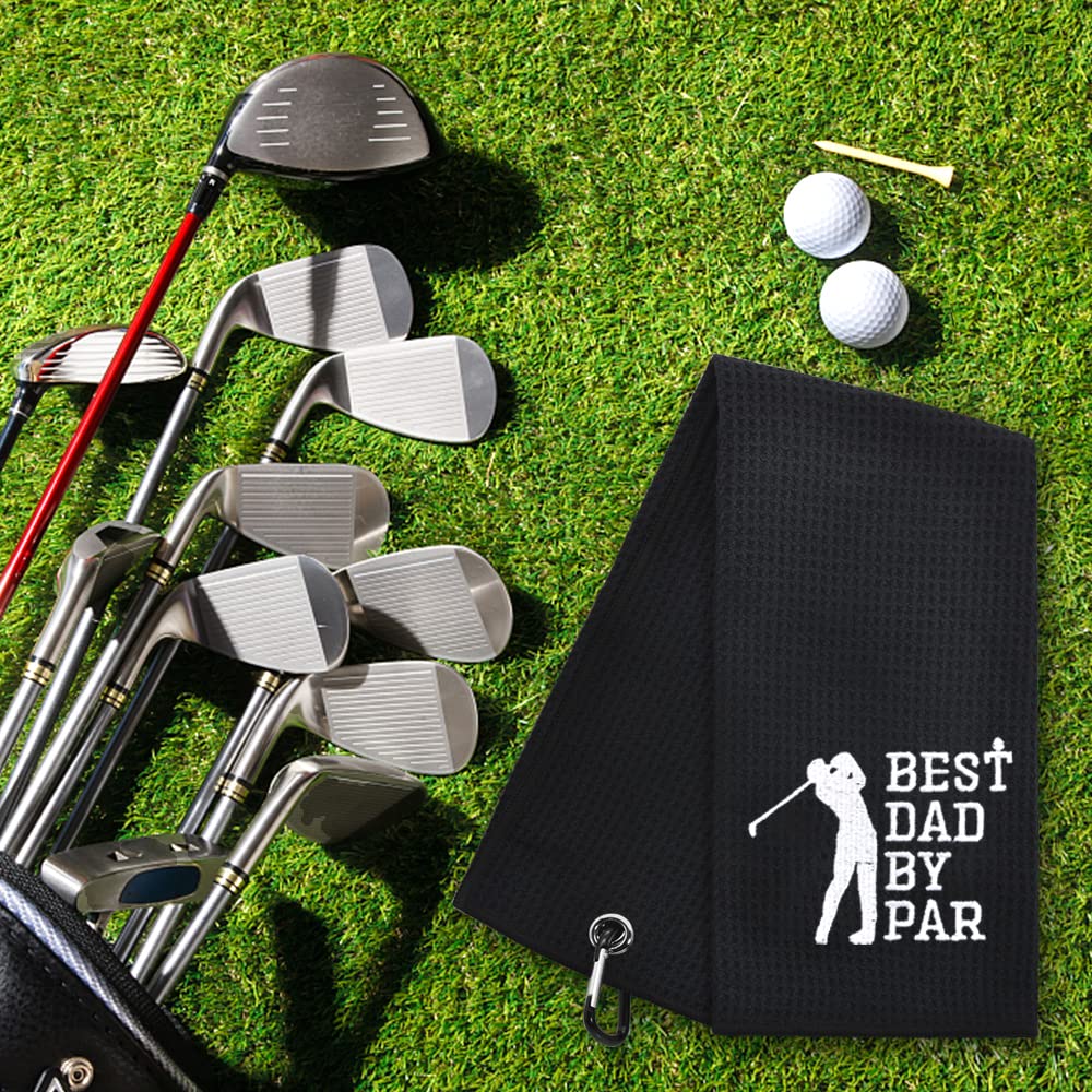 Funny Golf Towel - Best Dad by Par - Unique Golf Gifts for Men & Women | Perfect Golf Accessories for Birthday, Retirement, Father's Day | Great for Golf Courses, Driving Range & Clubhouse Use