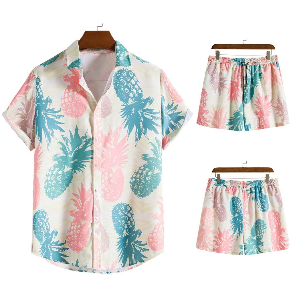 YFQHDD Men's Summer Casual Printed Short Sleeve Tracksuit Set - Loose Fit National Style Shirt & Shorts 2-Piece Outfit (Color A, Size L) | Perfect for Beach Vacation, Streetwear & Summer Outdoor Activities