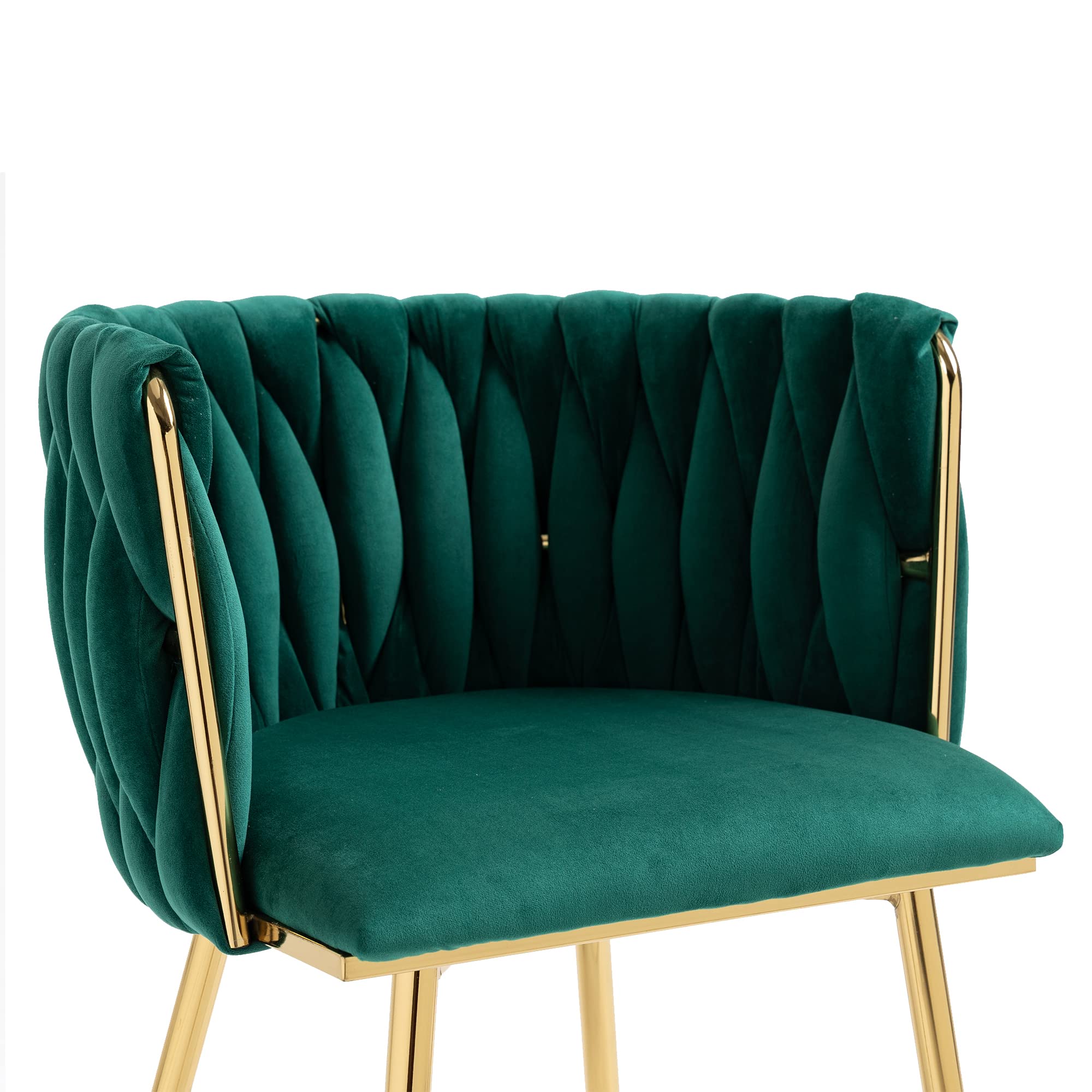 Modern Velvet Dining Chairs Set of 2 - Mid Back Support Living Room Chairs with Gold Frame & Woven Trim - Emerald Green Upholstered Club Chairs for Dining Room, Kitchen, Dressing Table | Perfect for Home Decor, Entertaining Guests & Cozy Reading Nook