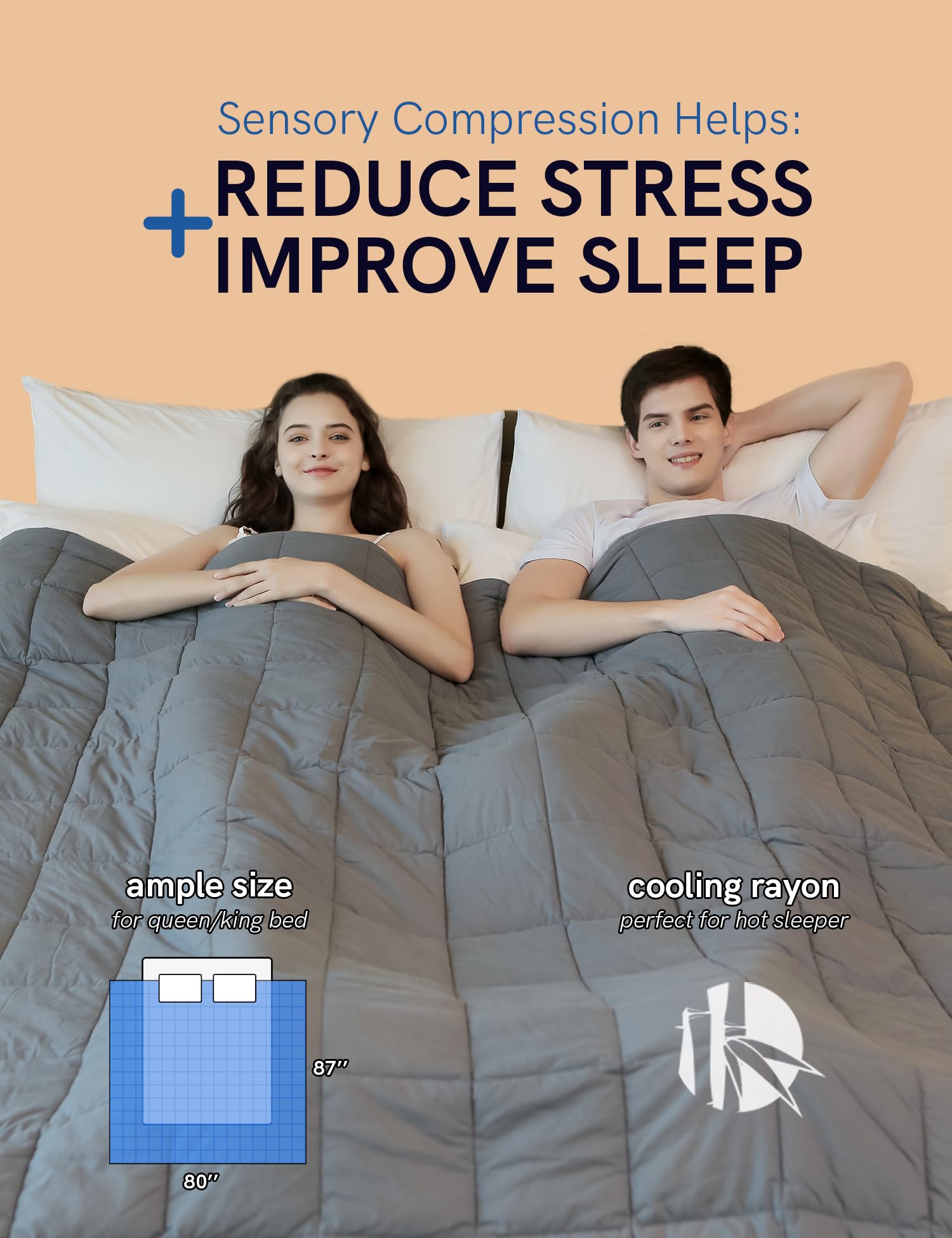YnM Cooling Weighted Blanket - Oeko-Tex Certified 30lbs Glass Bead Weighted Blanket for Adults (80''x87'', Blue Grey) | Queen/King Size for 140-240lb Users | Includes Duvet Cover | Perfect for Stress Relief, Anxiety & Better Sleep