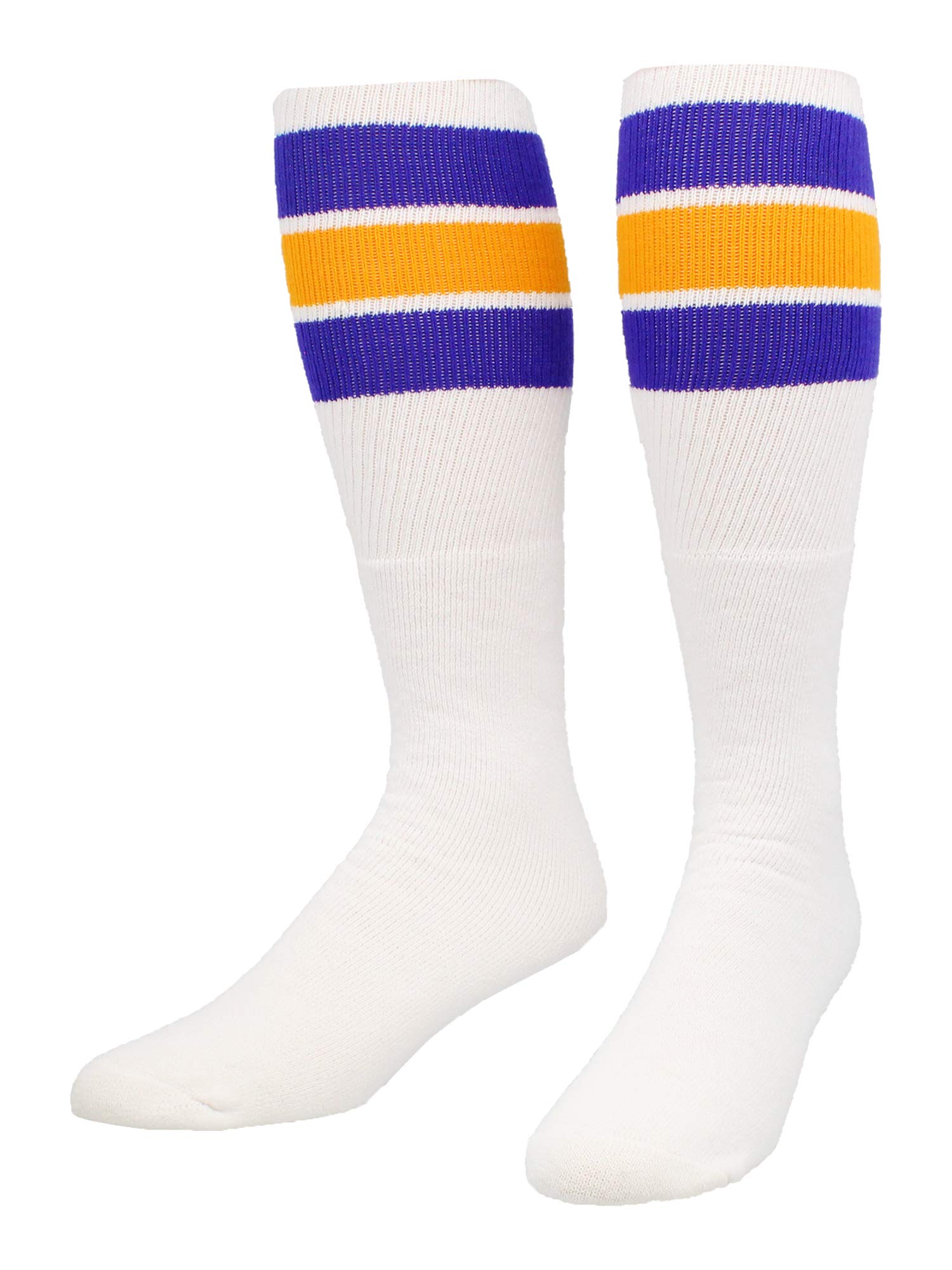 Vintage Striped Tube Socks for Men & Women - 3 Stripe Retro 70s 80s Style Gym Deadlift Socks - Perfect for Workouts, Sports & 80s Costume Parties