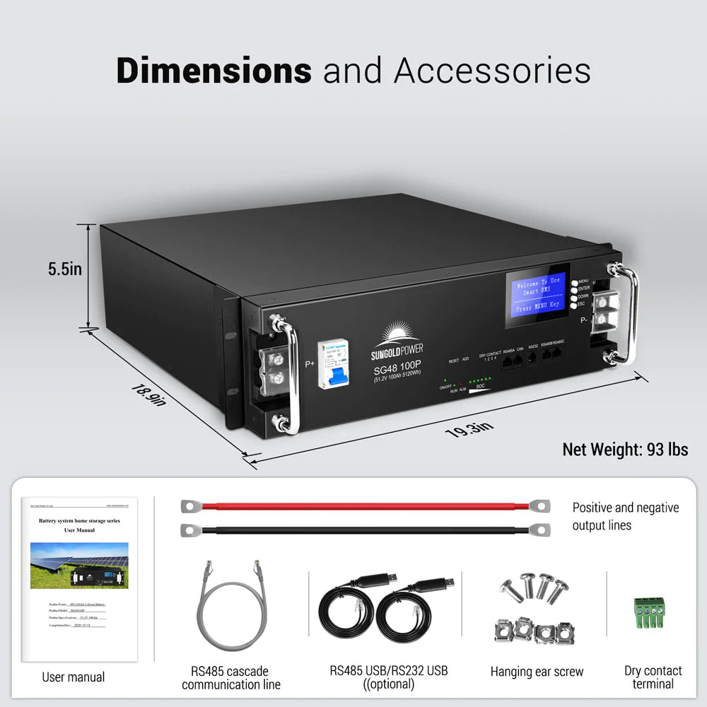SunGoldPower 48V 100Ah LiFePO4 Lithium Battery for Server Rack - High Capacity Backup Power for Data Centers, Solar Systems & Off-Grid Applications