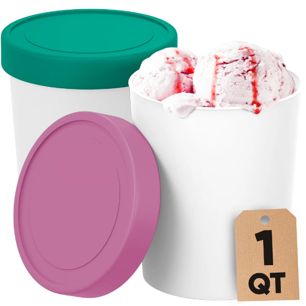 Premium 1Qt Ice Cream Freezer Container Set of 2 - Leakproof & Durable Storage for Homemade Gelato, Sorbet & Desserts - Perfect for Parties, Picnics & Family Gatherings