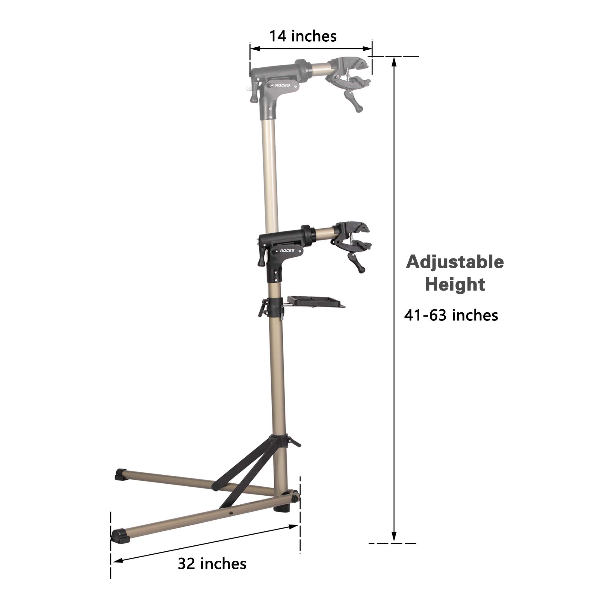 CARSTY Adjustable Height Bike Repair Stand - Heavy Duty Folding Bike Workstand for MTB & Road Bikes, Home & Shop Use with Tool Tray (Supports 60 lbs) - Perfect for Bike Maintenance, Tune-ups & Storage