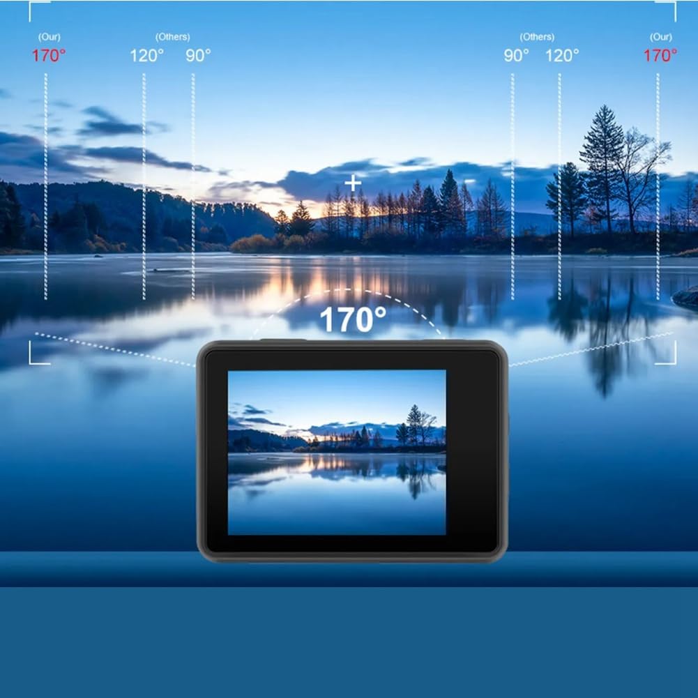 Tassety 1Set Dual Screen 170° Portable HD Underwater Camera - Anti-Shake Waterproof Mini Action Camera for Diving, Snorkeling & Outdoor Sports (Black)