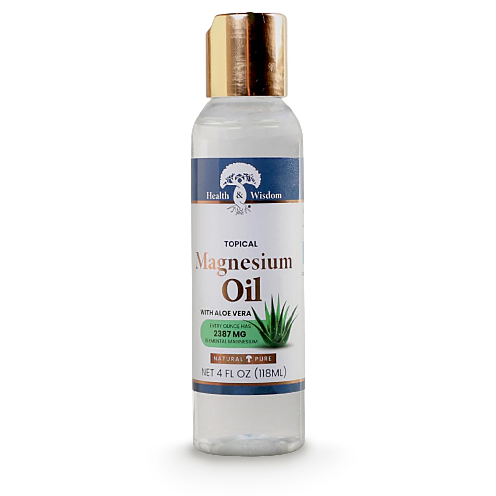 Health and Wisdom Pure Magnesium Oil with Aloe Vera - 4 Fl Oz | Transdermal Magnesium Chloride Oil for Foot Care, Bath & Massage | Relieves Muscle Soreness & Promotes Relaxation | Perfect for Post-Workout Recovery & Stress Relief