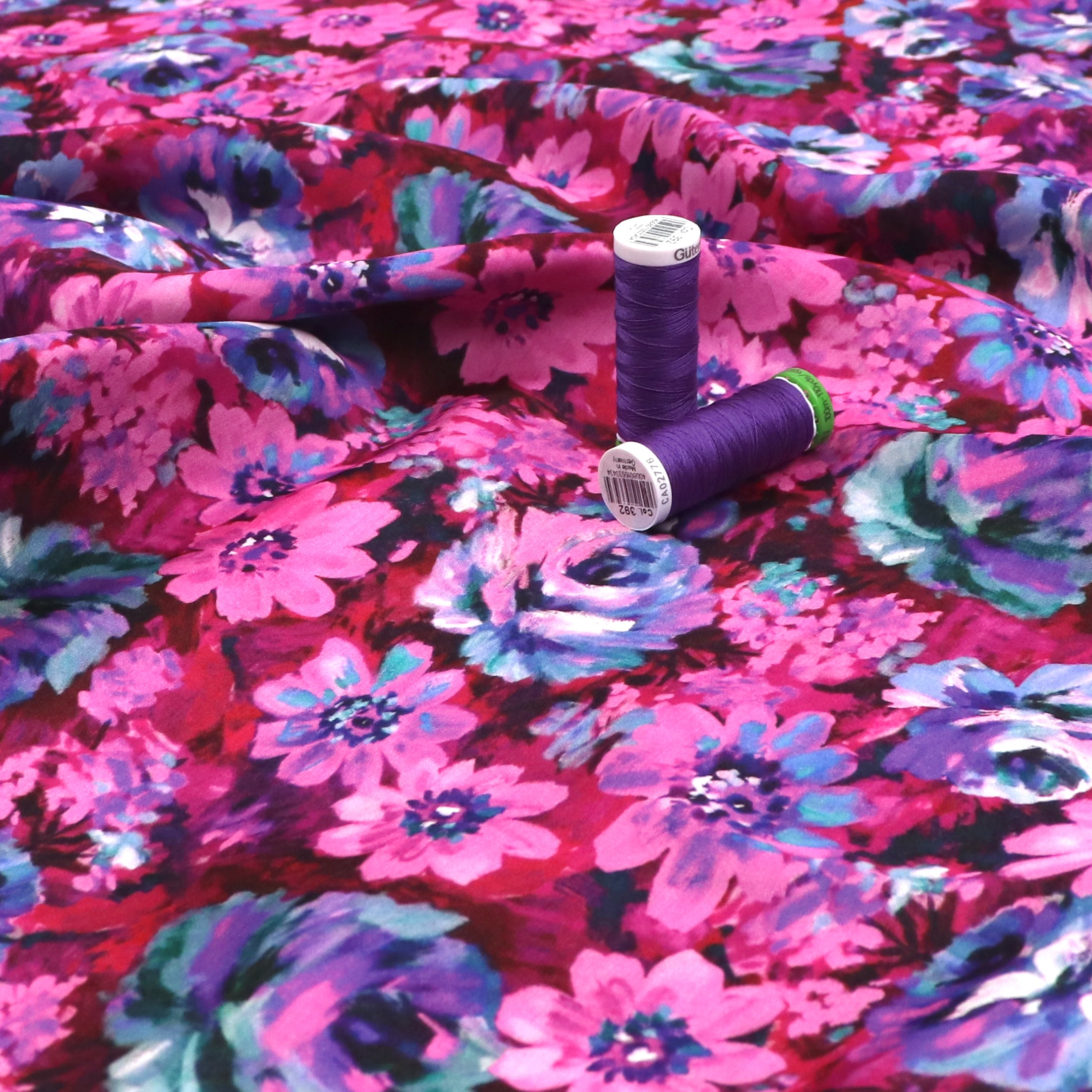 Luxury Viscose Satin Fabric - Soft Pink Floral Bouquet Print - Perfect for Dresses, Scarves & Home Decor