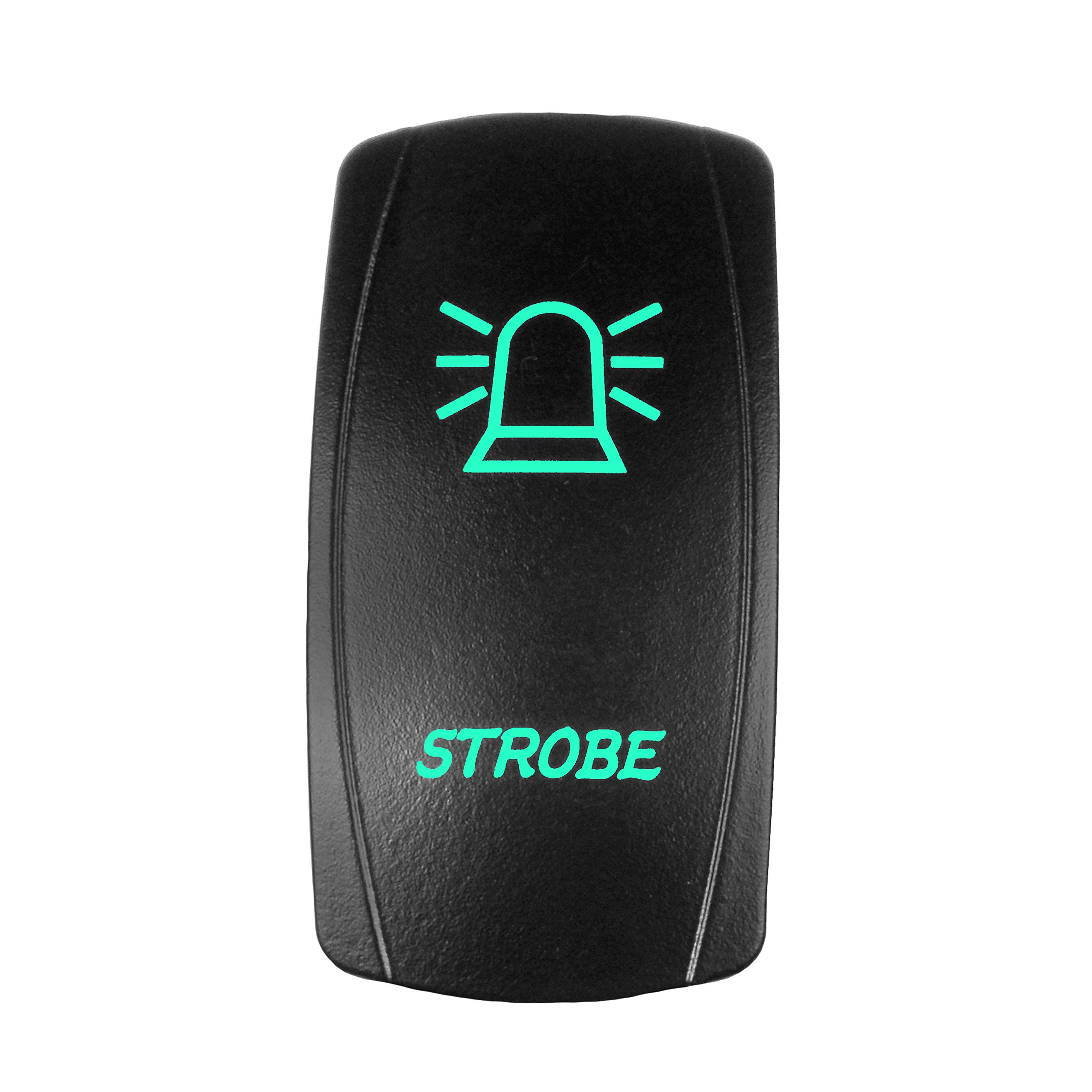 STVMotorsports 5 Pin Laser Automotive Rocker Switches On/Off LED Light 12V 20A - Waterproof Toggle Switch for Car, Truck, UTV, ATV, Boat, RV & Off-Road Vehicles Interior Accessories (Strobe Green Light) - Perfect for Dashboard, Center Console & Custom Lighting Installations