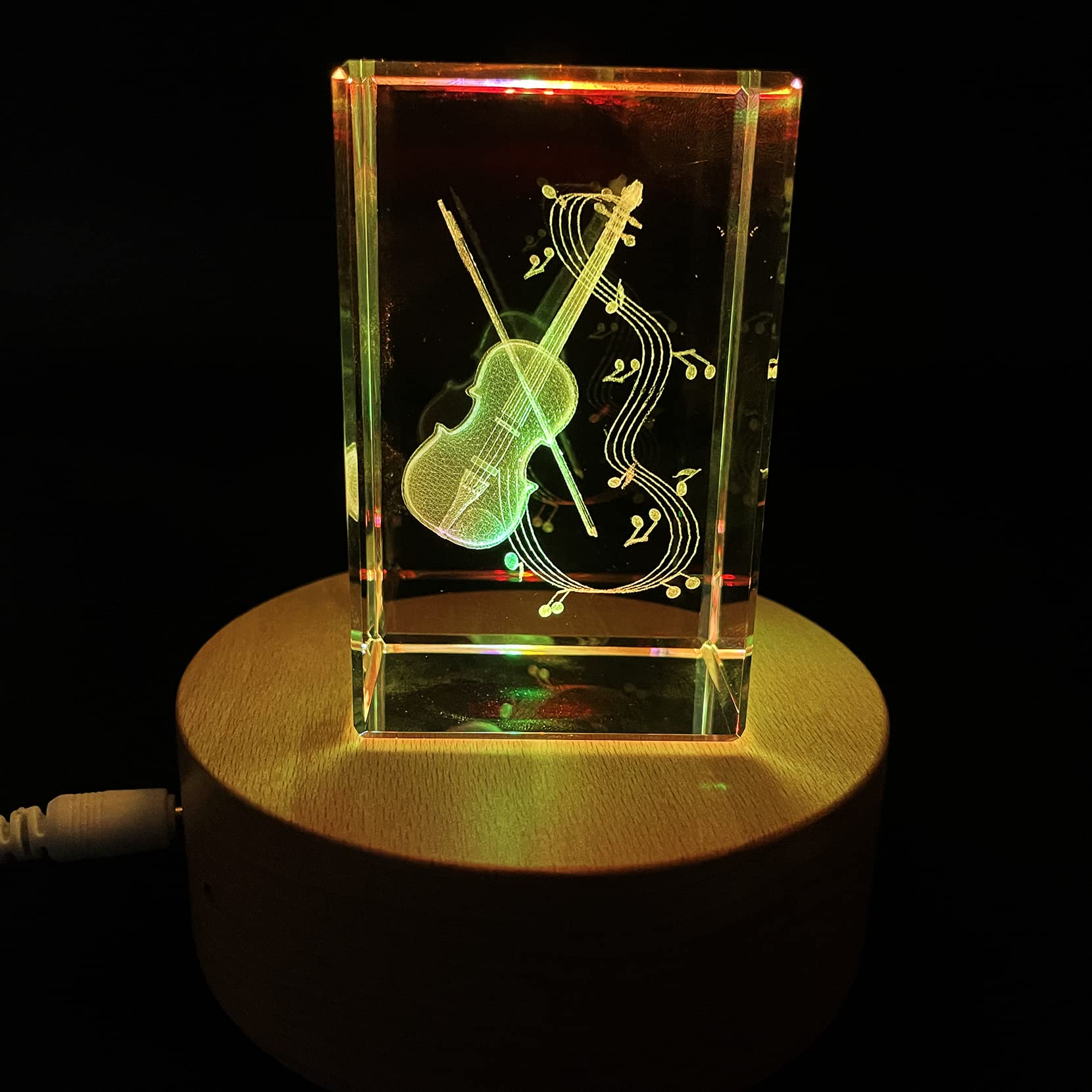 XINDAM 3D Violin Paperweight - Laser Engraved Crystal Glass Cube Music Gift for Graduation, Christmas, Birthday & Valentine's Day - Perfect for Office Desk Decor, Music Lover Present & Home Decoration