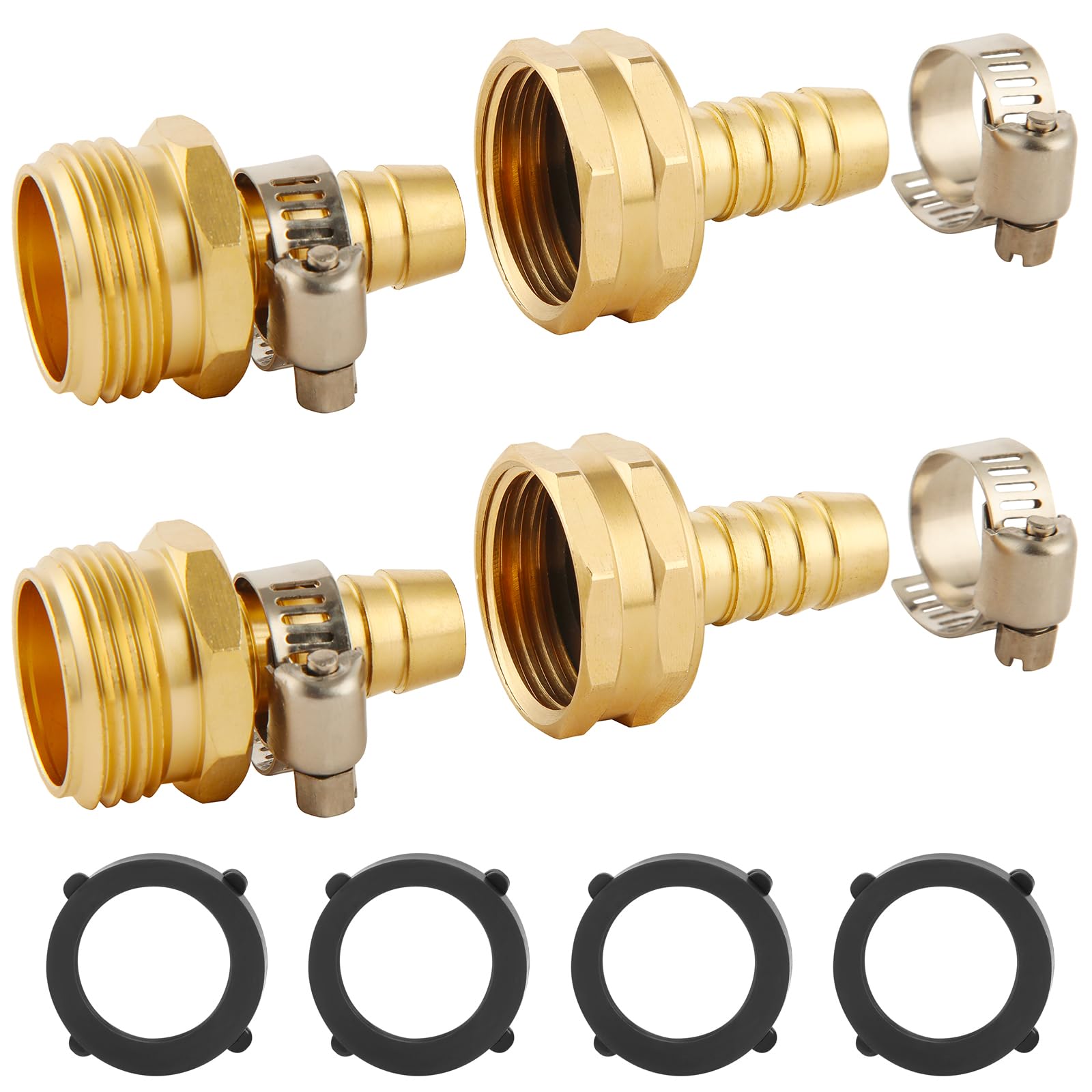 2-Pack Brass Garden Hose Repair Connector Kit with Clamps - 1/2
