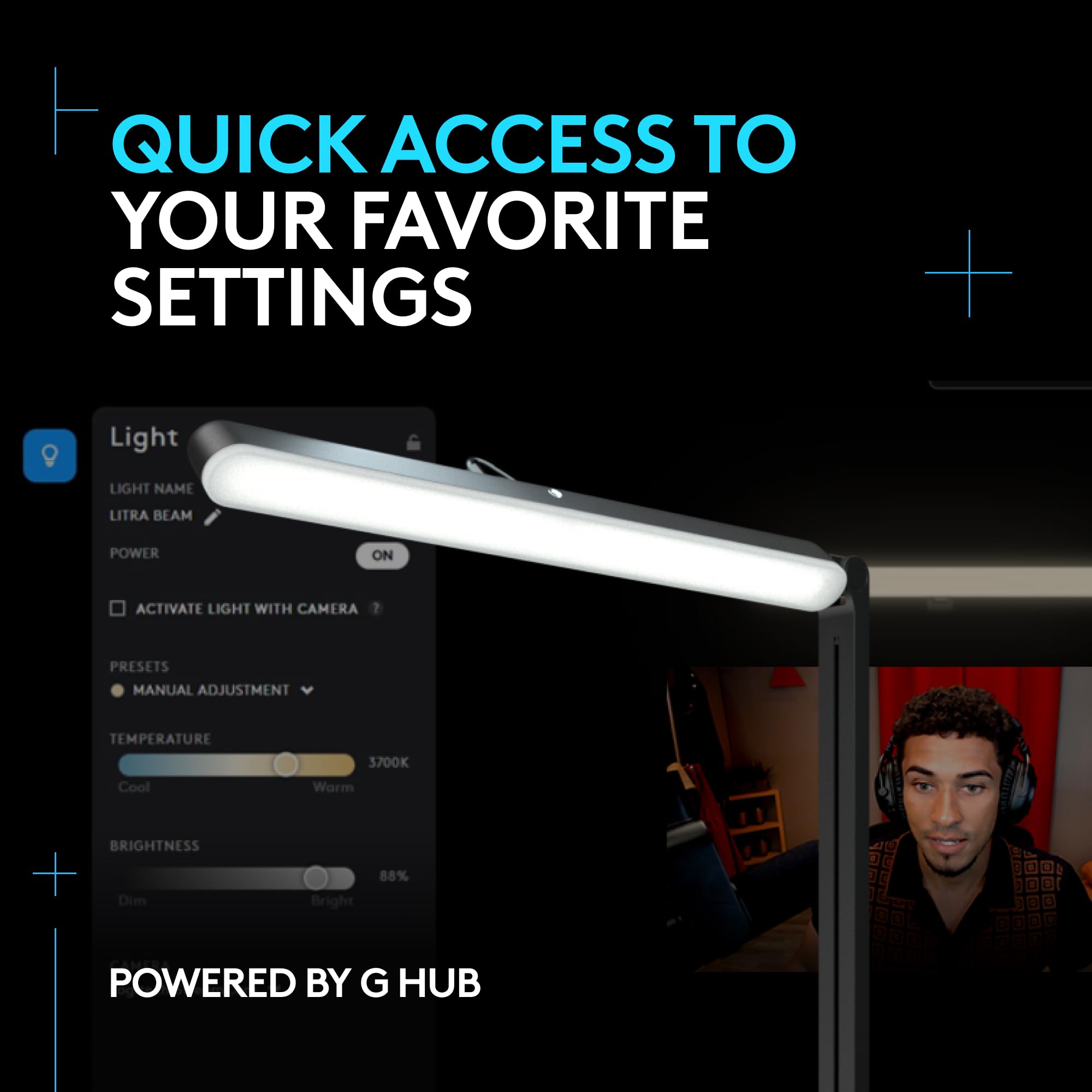 Logitech G Litra Beam Premium LED Gaming Key Light with TrueSoft Technology, Adjustable Desktop Mount, Customizable Brightness & Color Temperature, PC/Mac Desktop App Control - Graphite - Perfect for Streaming, Video Calls & Content Creation