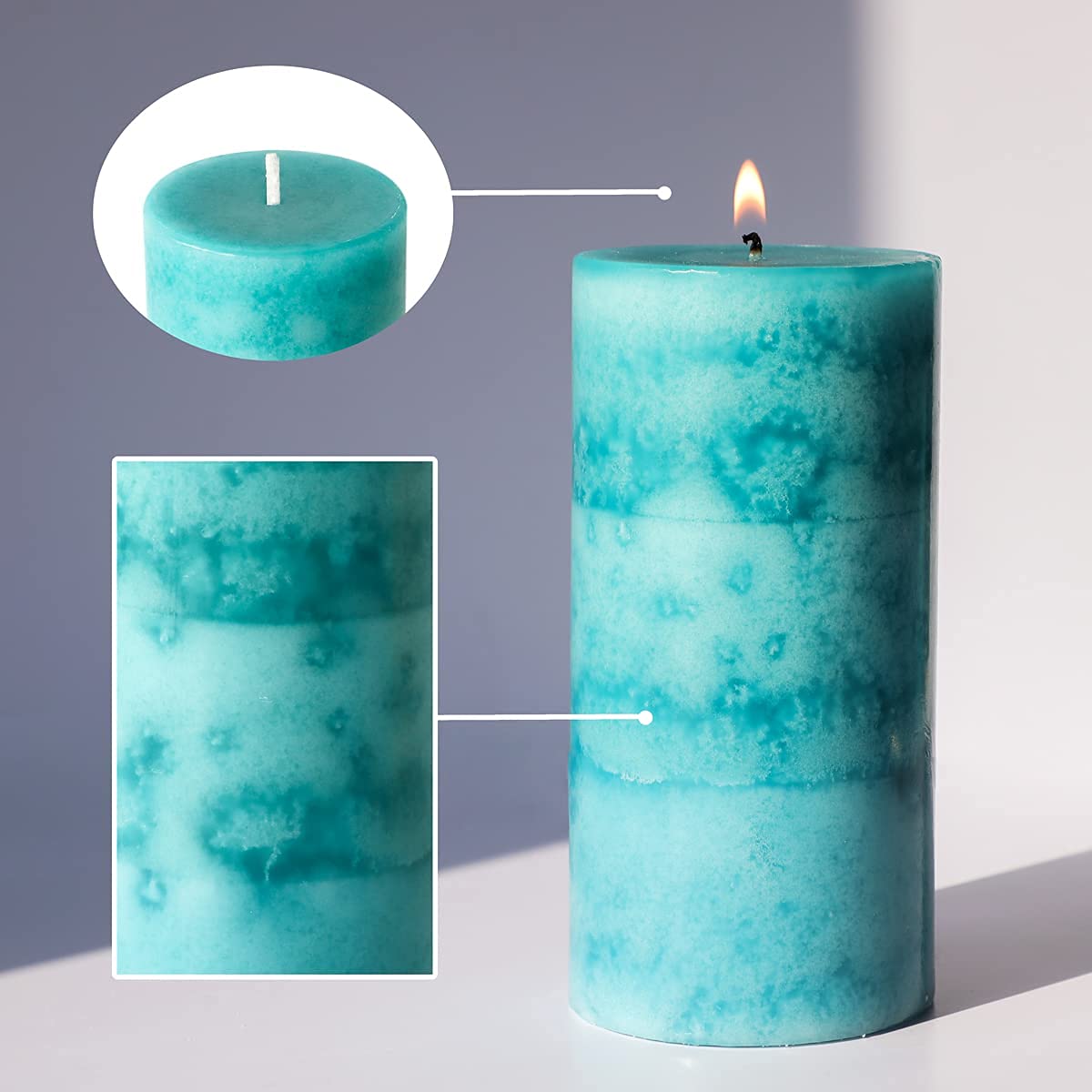 Ocean Breeze Scented Pillar Candles - 3 Pack Teal 3x6 Inch Long-Lasting Clean Burning Candles for Home Décor, Bathroom, Wedding, Relaxation & Aromatherapy