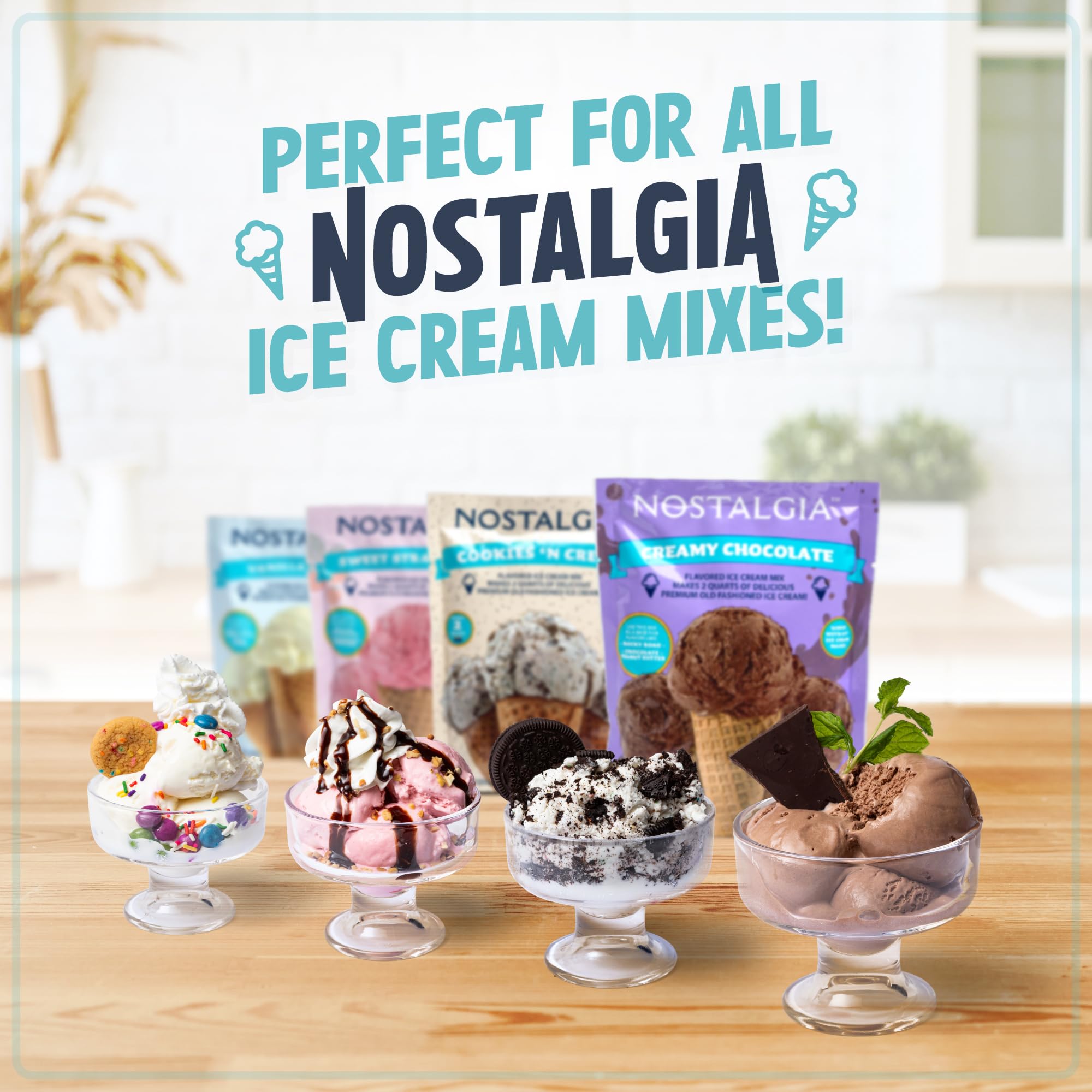 Nostalgia Electric Ice Cream Maker - 2 Quart Old Fashioned Soft Serve Machine for Frozen Yogurt & Gelato - Fast Homemade Ice Cream in Minutes - Retro Kitchen Appliance in Aqua Blue - Perfect for Parties, Family Gatherings & Summer Treats