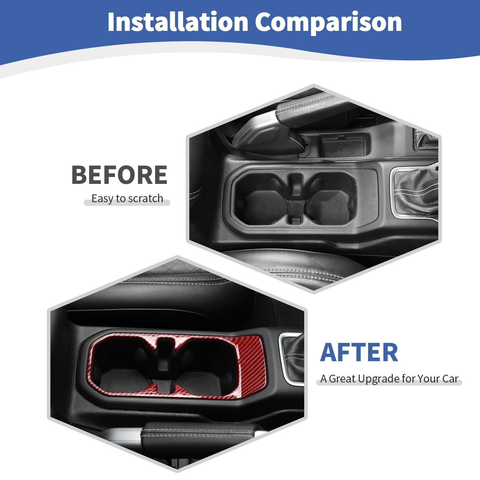 Red Carbon Fiber Front Cup Holder Trim for Jeep Wrangler JL JLU & Gladiator JT (2018-2024) - Interior Accessories Upgrade - Perfect for Off-Road Adventures & Daily Commutes