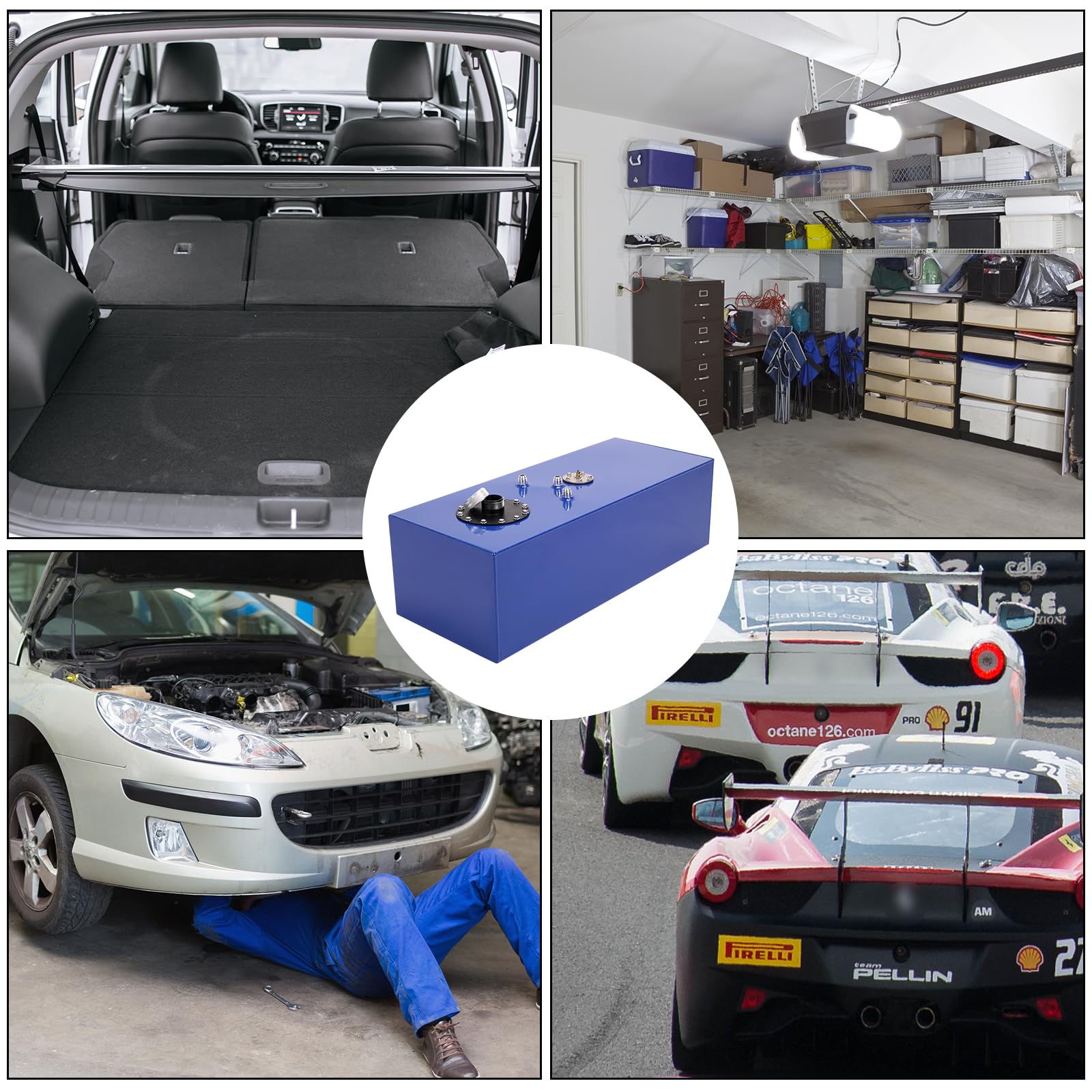 Autoforever 15 Gallon Aluminum Fuel Cell with Top-Feed Design - Polished Finish, Oil Level Sender, Blue - Ideal for Race Cars & Drift Vehicles