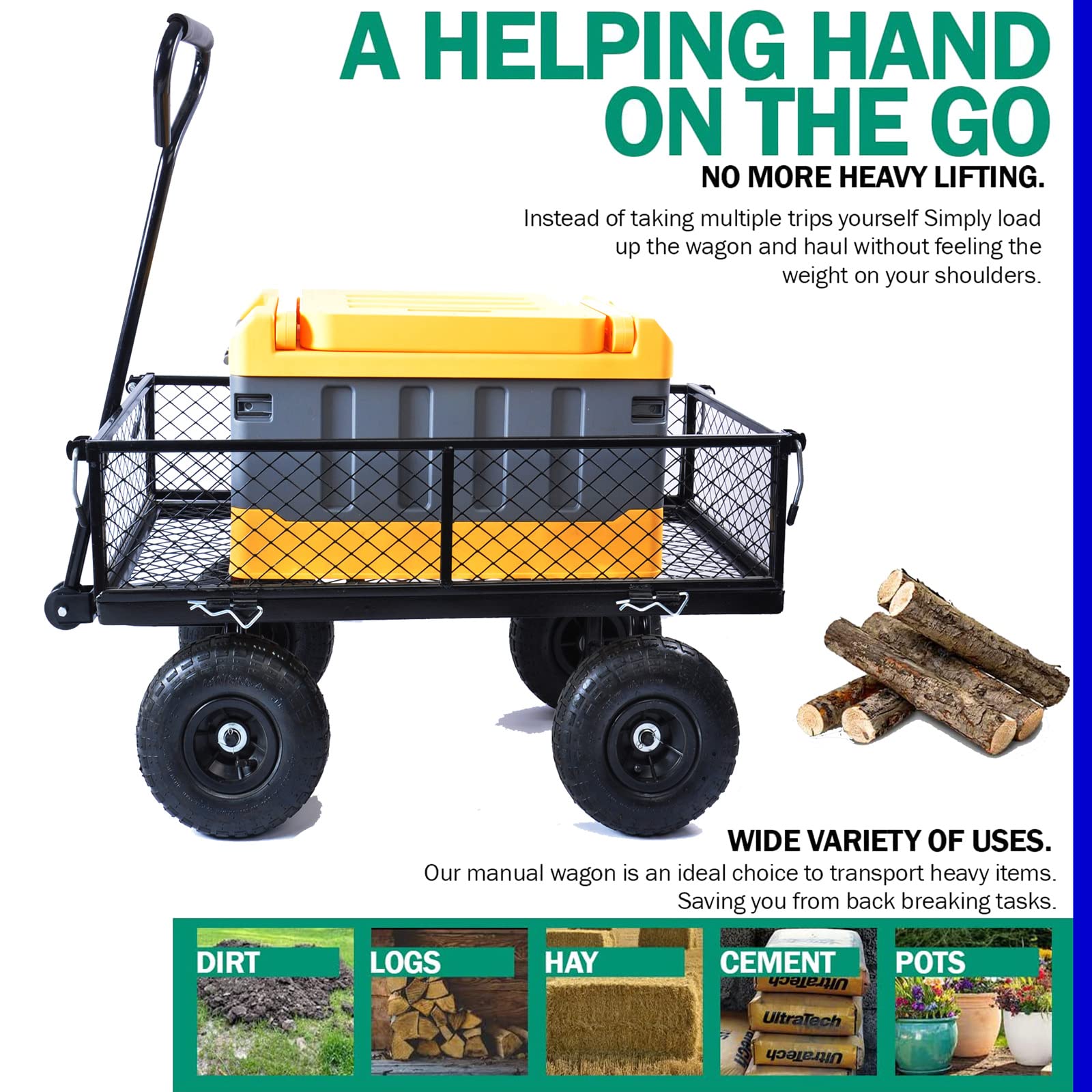 Heavy Duty Utility Garden Wagon Cart with Removable Sides - 560 Lbs Capacity, 10