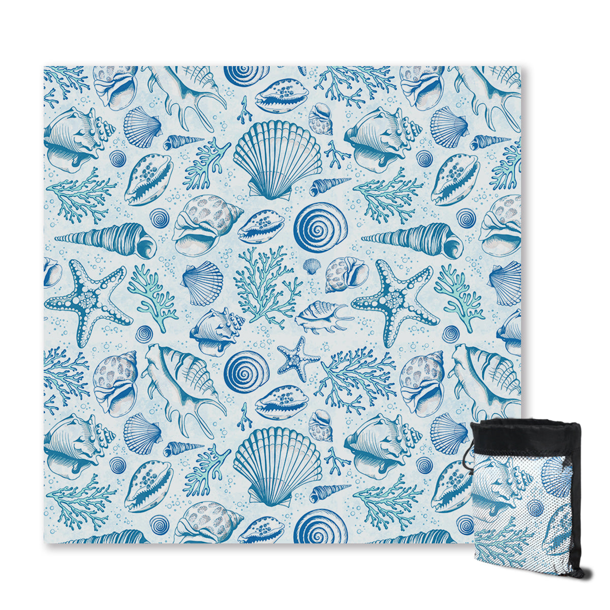 Premium Blue Seashells Sand Free Beach Towel - Quick Dry, Lightweight & Ultra Absorbent - Perfect for Beach, Pool, Travel & Outdoor Activities