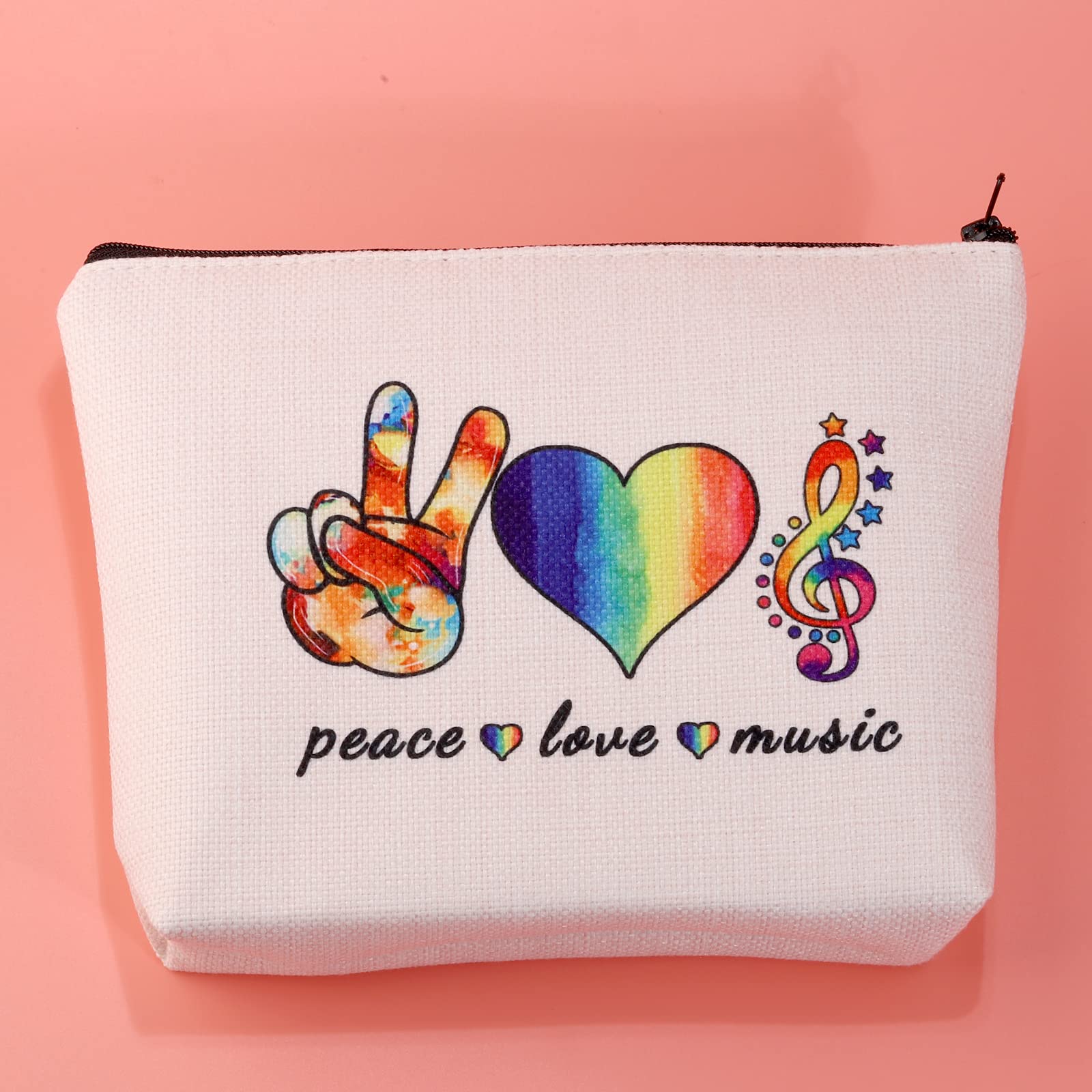 JXGZSO Music Teacher Gift - Peace Love Music Zipper Makeup Bag for Music Lovers - Perfect Cosmetic Pouch for Teachers, Students & Musicians - Great for School, Concerts & Travel
