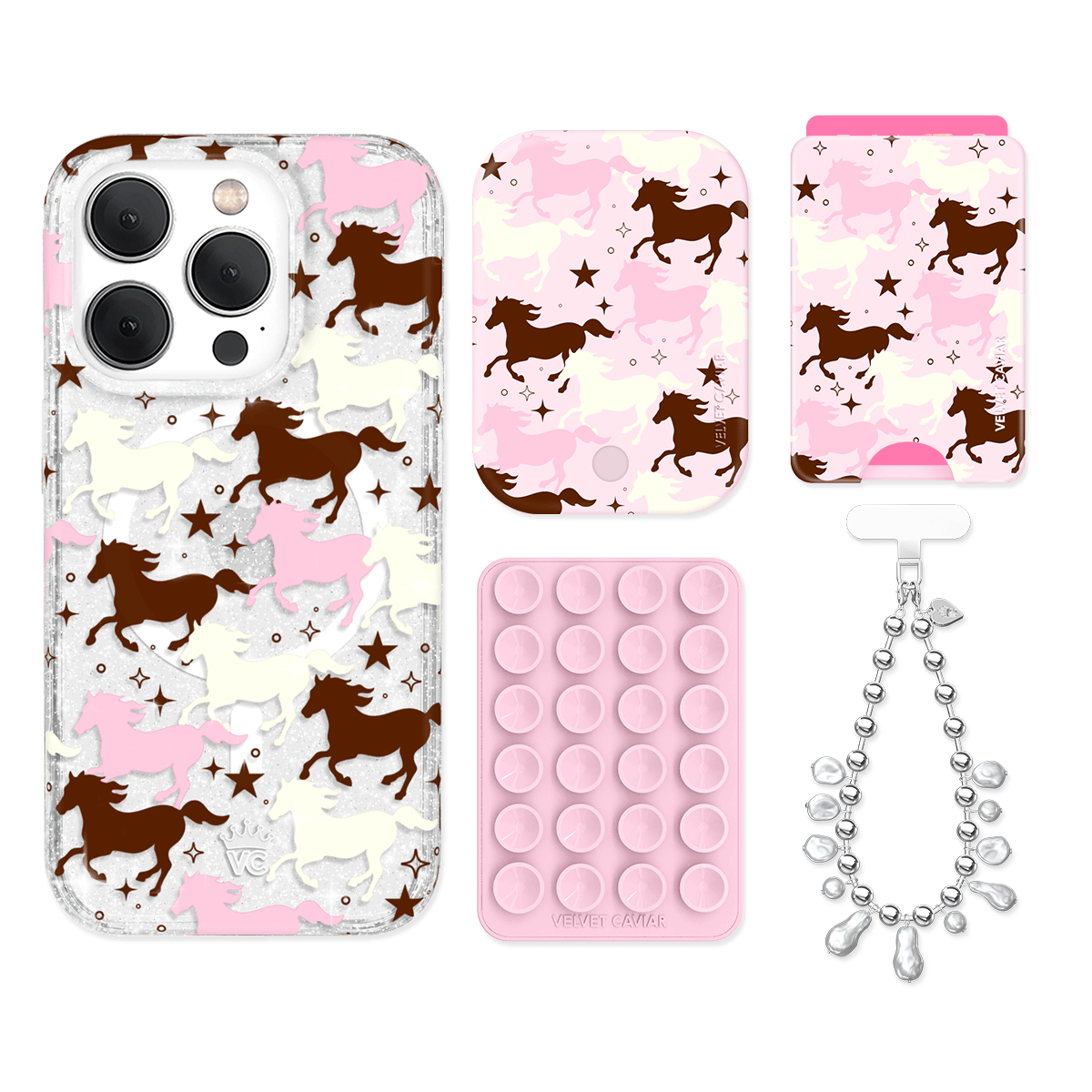Pink Pony Glitter iPhone Case with Wallet - Cute Sparkly Phone Cover for iPhone 13/14/15 Pro Max - Perfect for Girls, Teens & Women - Great for Parties, Travel & Everyday Use