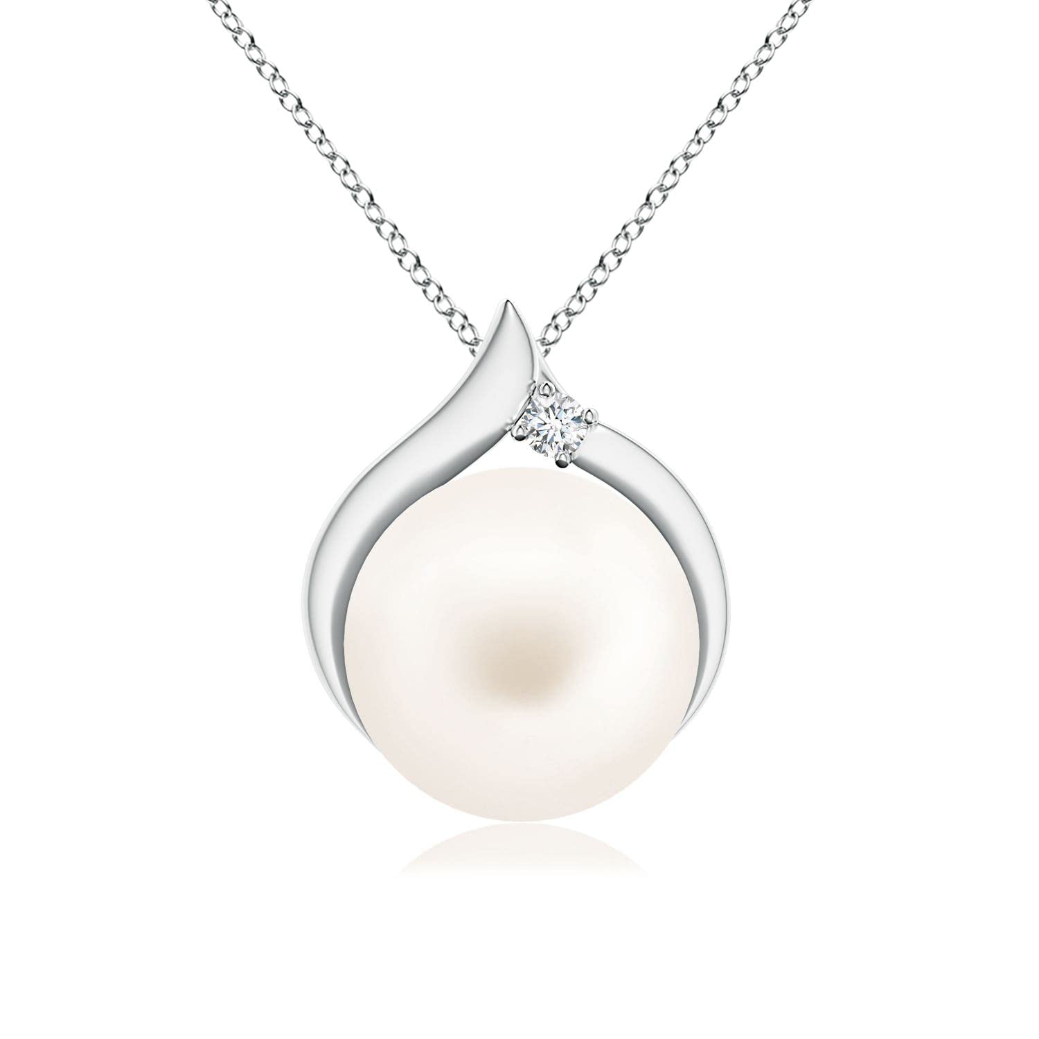 Angara 9mm Freshwater Cultured Pearl & 0.02 Ct Diamond Pendant Necklace for Women in Sterling Silver (Grade AA) | June Birthstone Jewelry, Elegant Gift for Birthday, Anniversary & Special Occasions | Perfect for Weddings, Parties & Everyday Wear