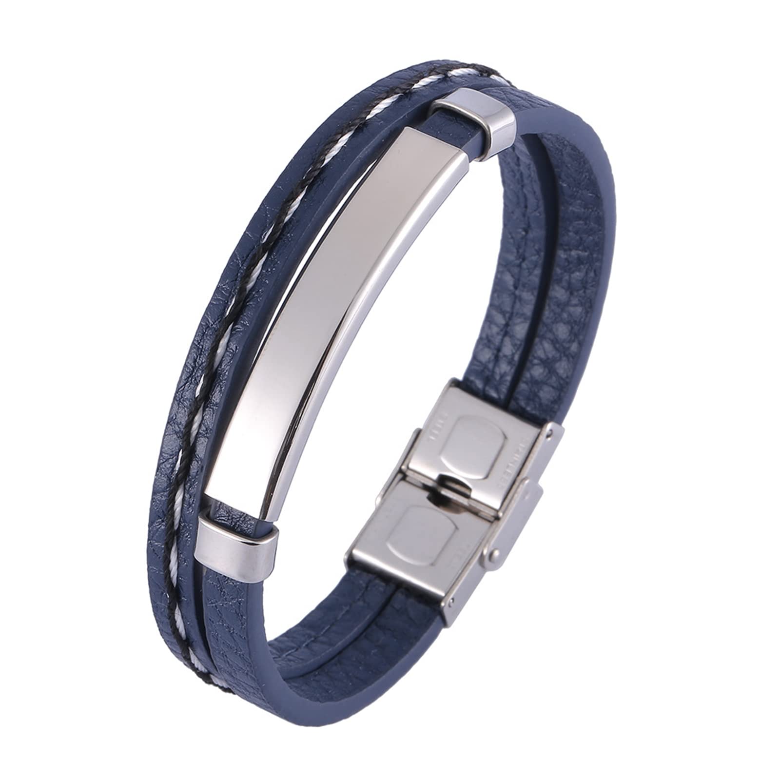 Stylish Hoisy Stainless Steel Bracelet for Men - Double Leather Charm Bracelet, Classic & Simple Design - Perfect for Casual Wear, Gifts & Everyday Fashion