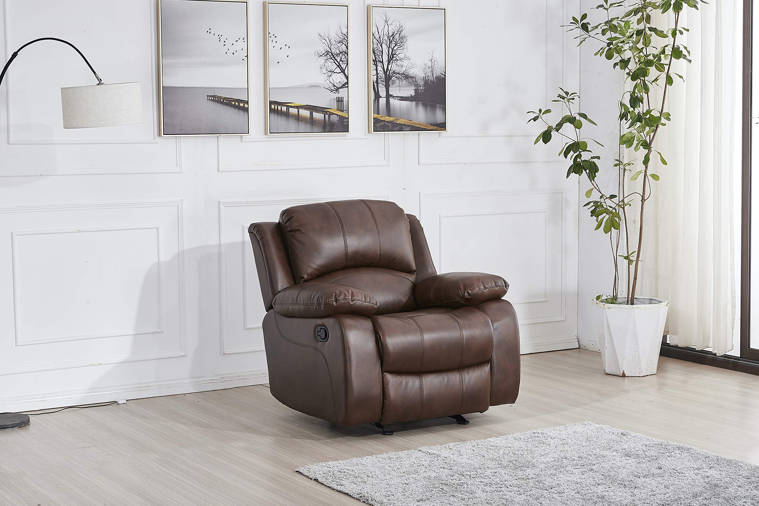 Betsy Furniture 3-Piece Bonded Leather Reclining Sofa Set - Living Room Loveseat & Glider Chair with Multiple Color Options (Brown) - Perfect for Family Movie Nights & Cozy Living Room Relaxation