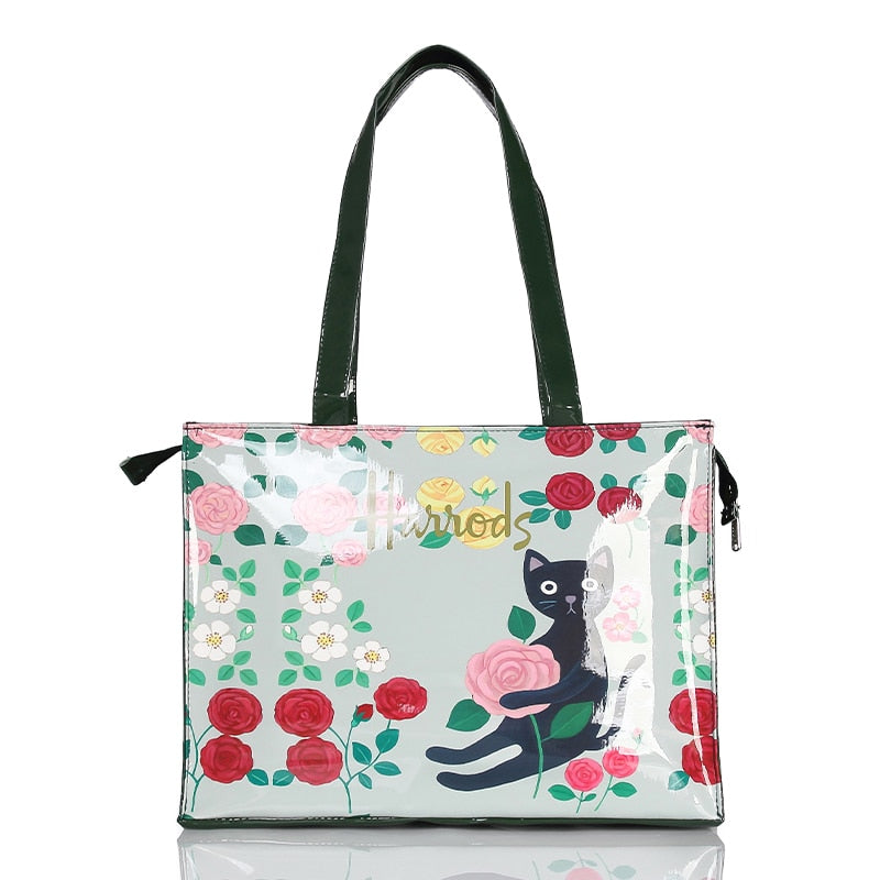 Eco-Friendly Women's Floral Tote Shopping Bag - Reusable Grocery Bag for Beach, Market & Daily Use