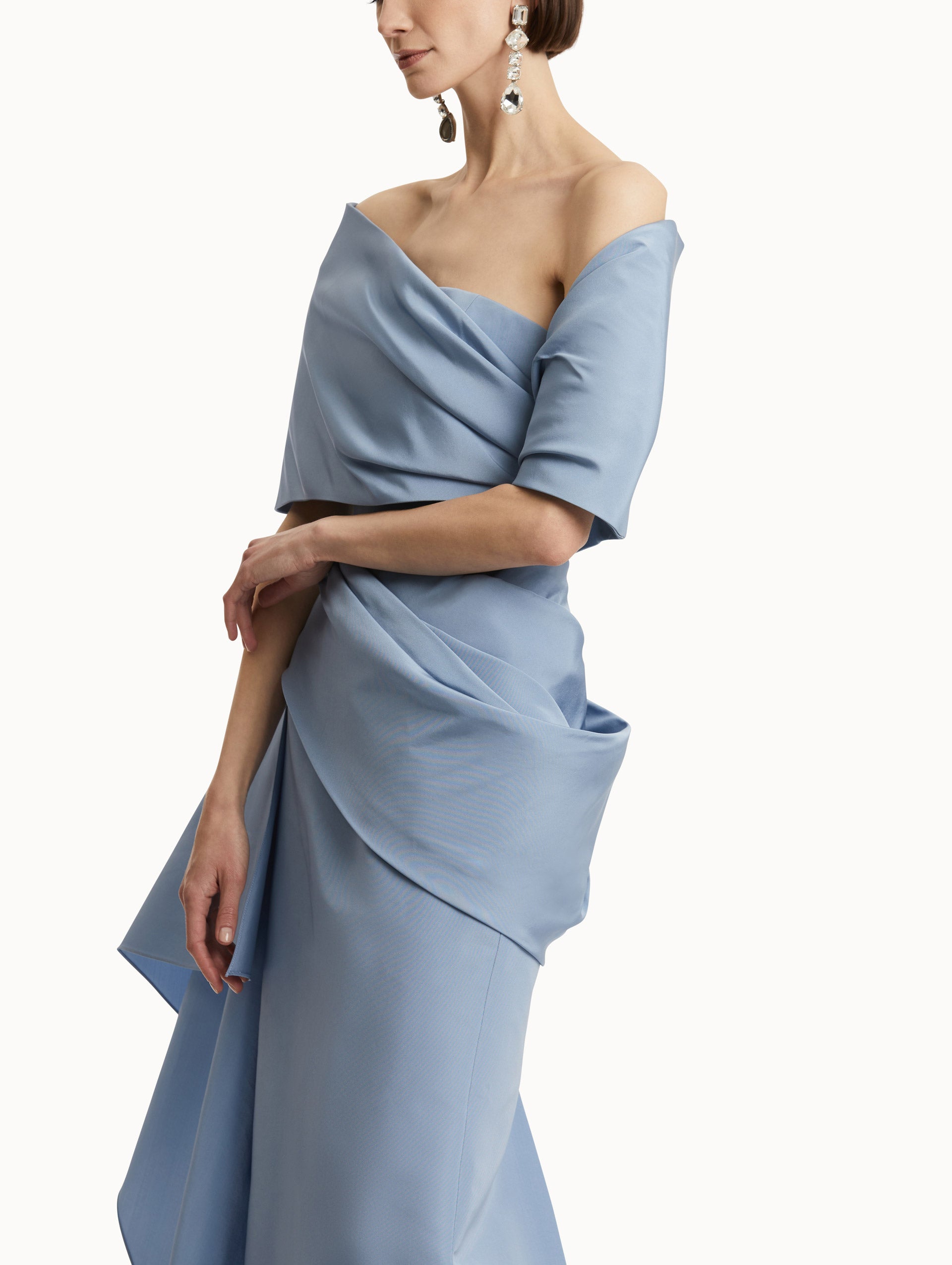 Elegant Draped Detailed Faille Gown for Women - Formal Evening Dress for Prom, Wedding & Special Occasions